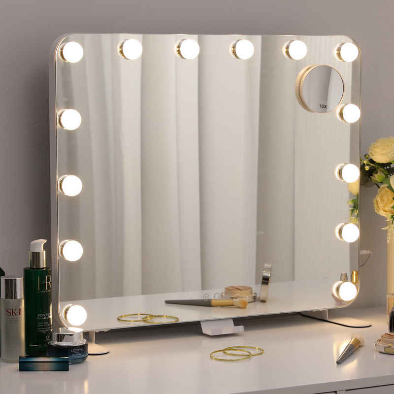 TLGREEN Kosmetikspiegel 60x50 cm Hollywood Spiegel mit 14 LED-Leuchten, 3 Einstellbare Leuchten mit Speicher,10 x Vergrößerungsspiegel