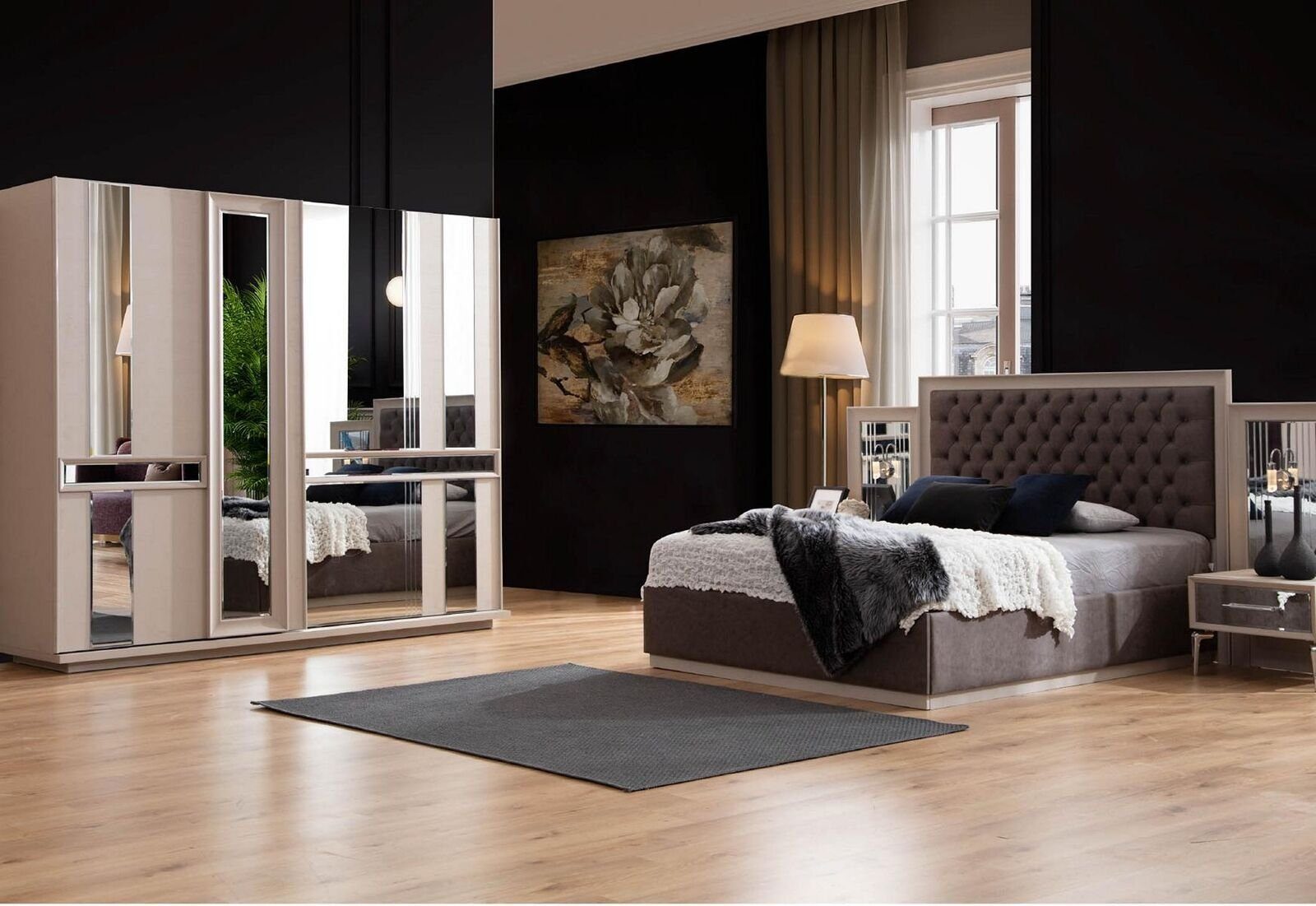 JVmoebel Schlafzimmer-Set Schlafzimmer Möbel Set Bett 2x Nachttische Schrank Designer Komplett, Made In Europe