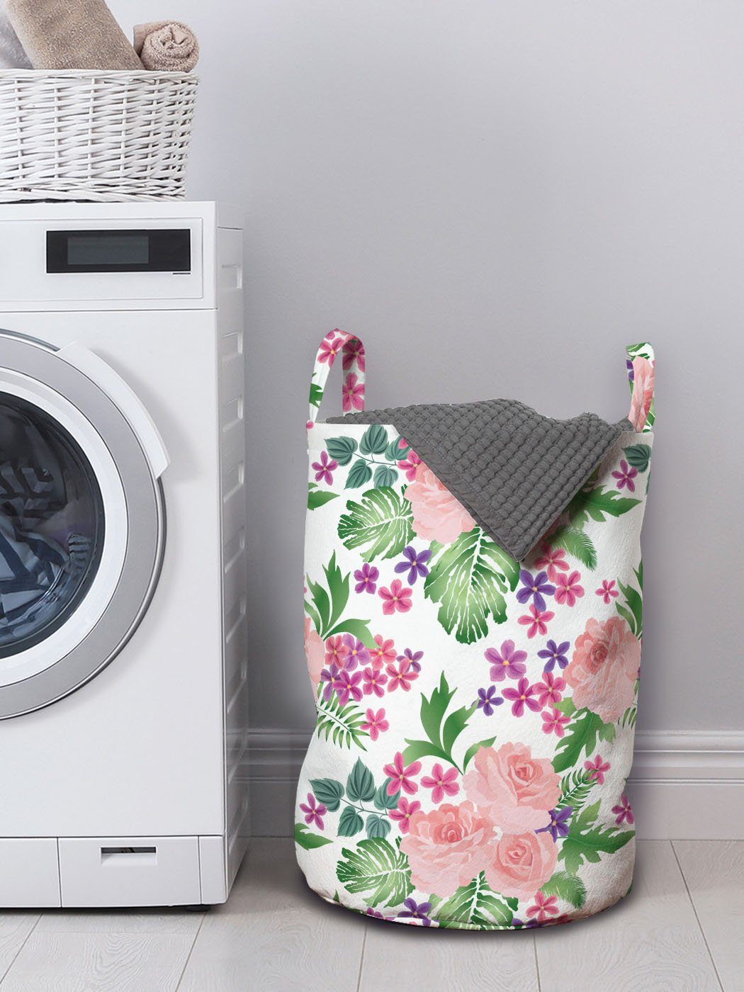 Abakuhaus Wäschesäckchen Wäschekorb mit Kordelzugverschluss Pastel Rose Griffen Blooms für Sommergarten Waschsalons