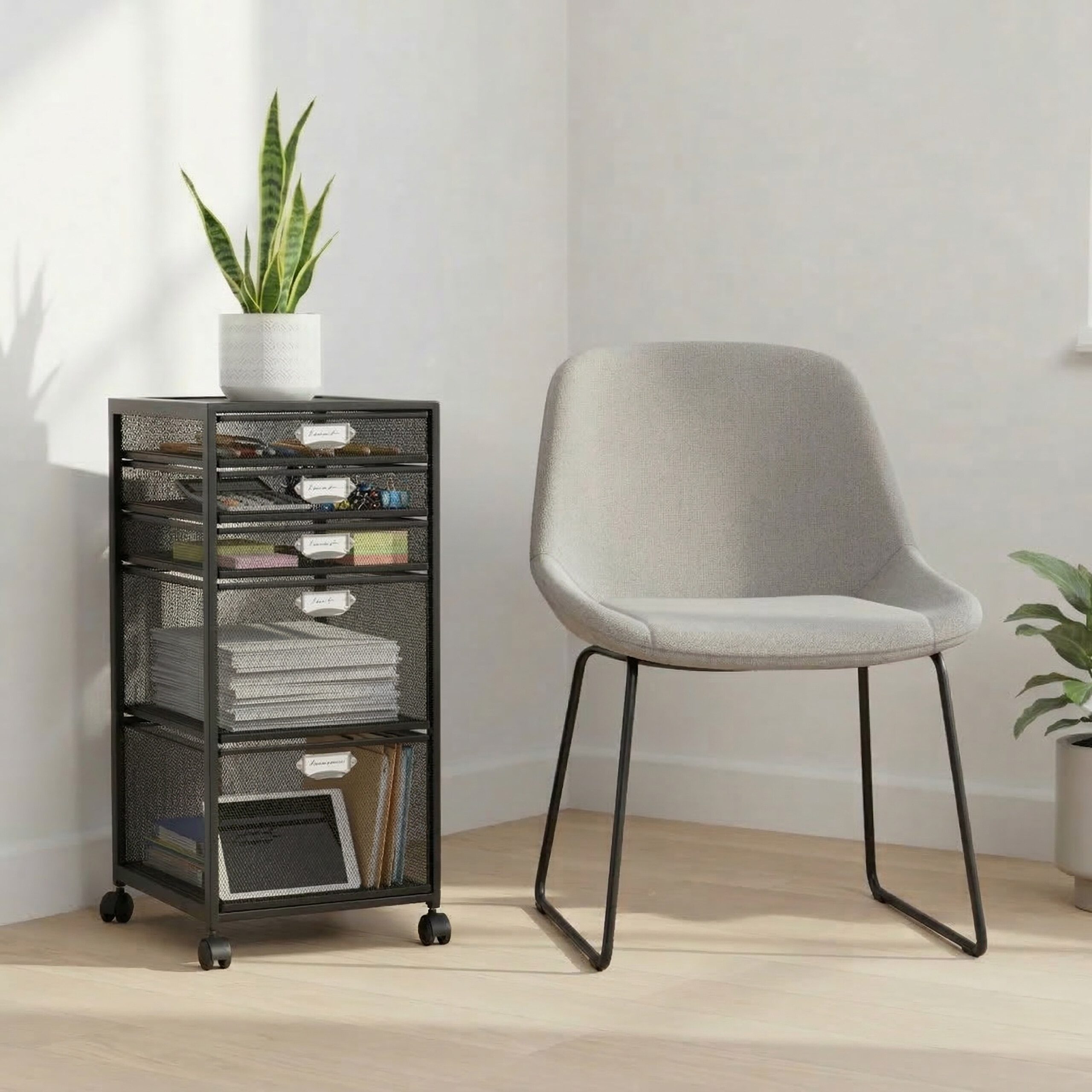 relaxdays Rollcontainer mit 5 Schublade, schwarz, 5 Fächer