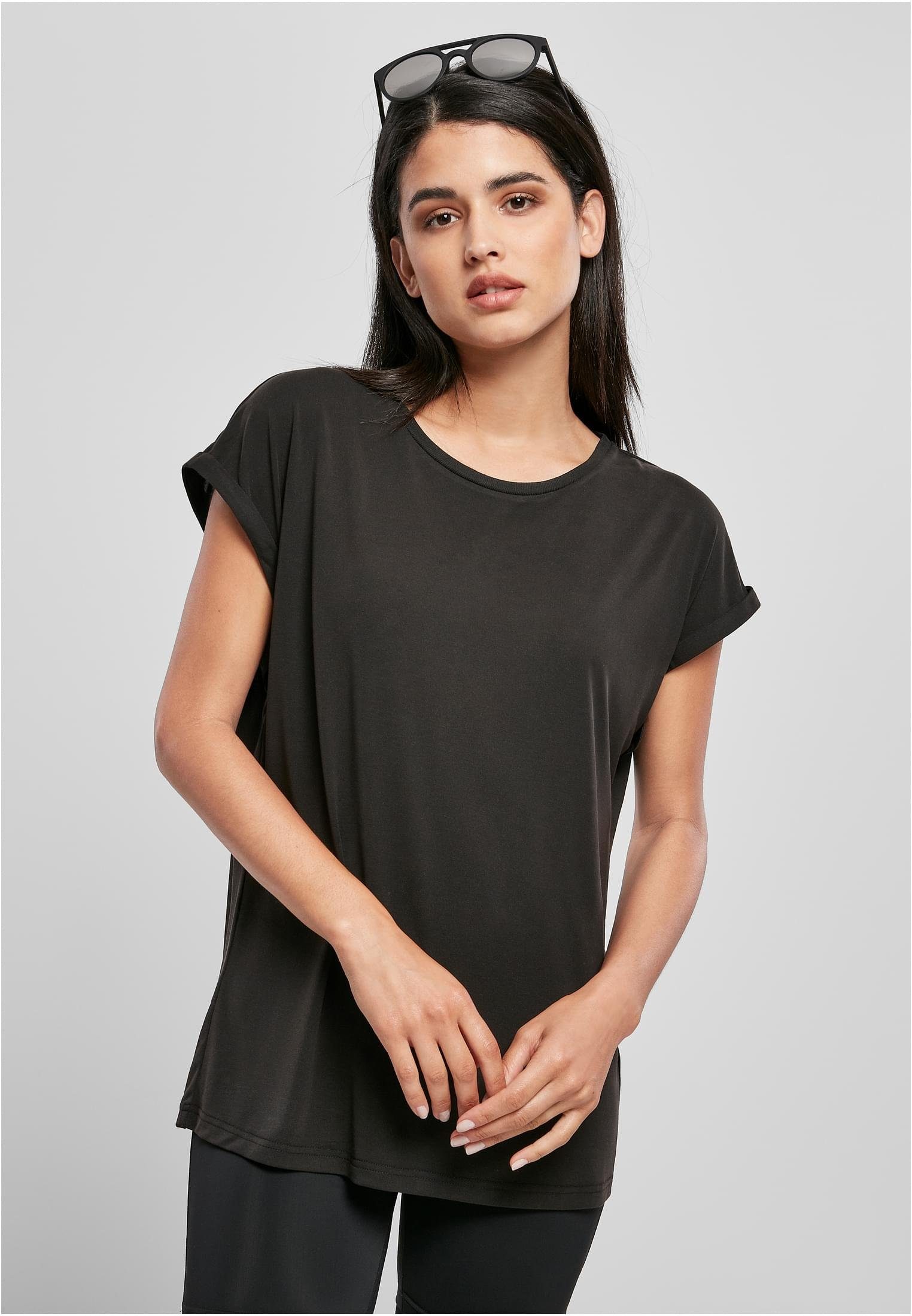 URBAN CLASSICS Kurzarmshirt Damen Ladies Modal Extended Shoulder Tee (1-tlg) schwarz