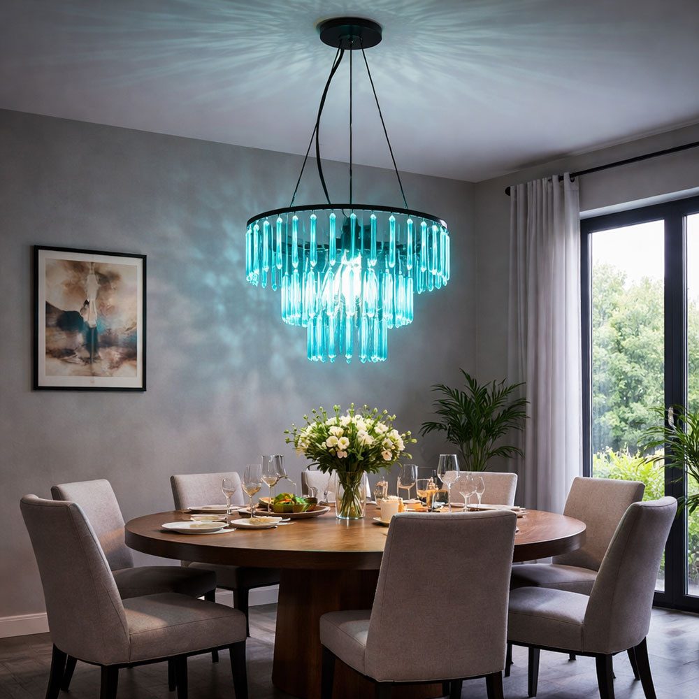 GLOBO LIGHTING Kronleuchter, Leuchtmittel inklusive, Warmweiß, Farbwechsel, Hängelampe Wohnzimmerlampe RGB LED Fernbedienung Glaskristalle rauch