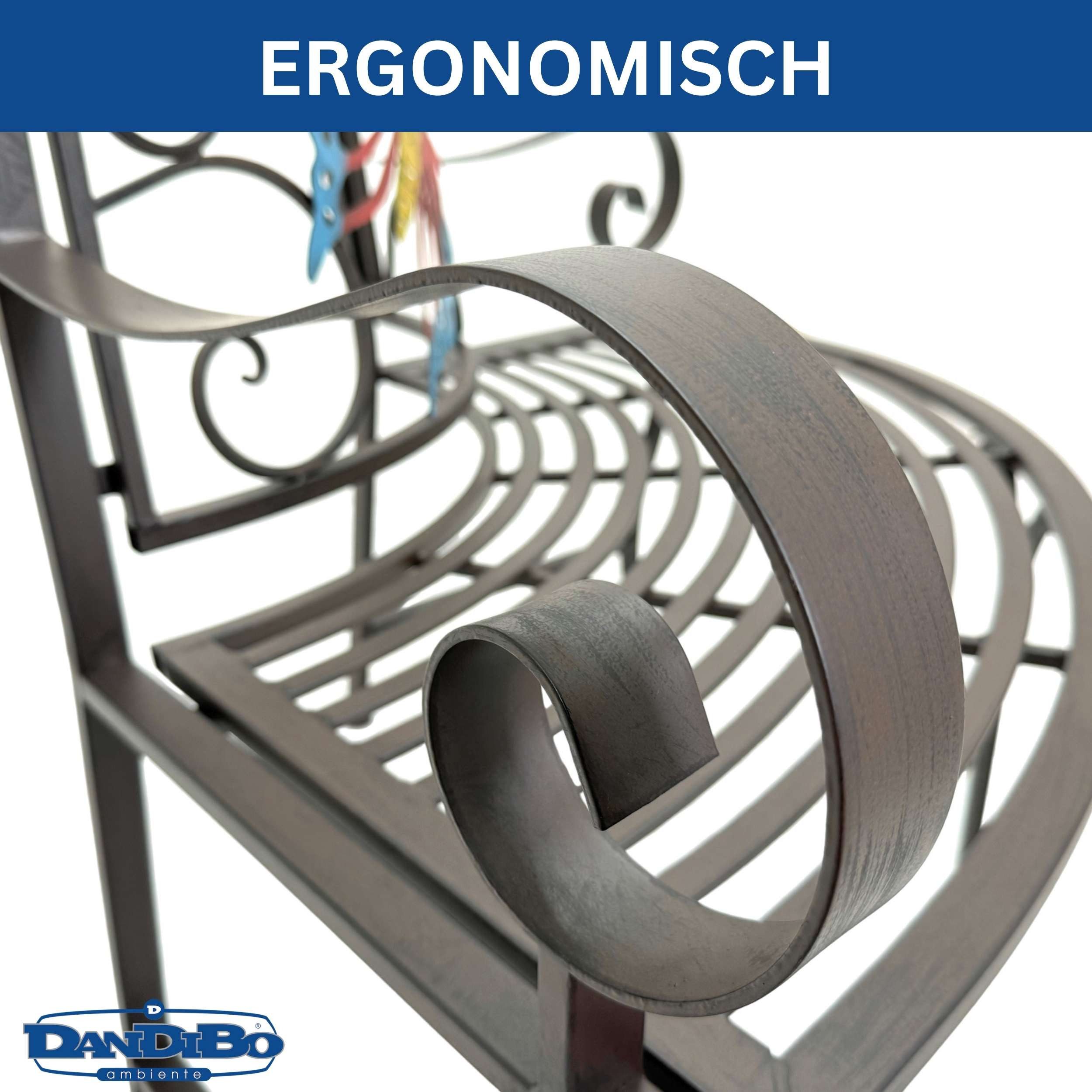 DanDiBo Gartenbank Halbrund Wetterfest Metall Braun 96594, Viertelkreis Eisen Bank Garten Antik