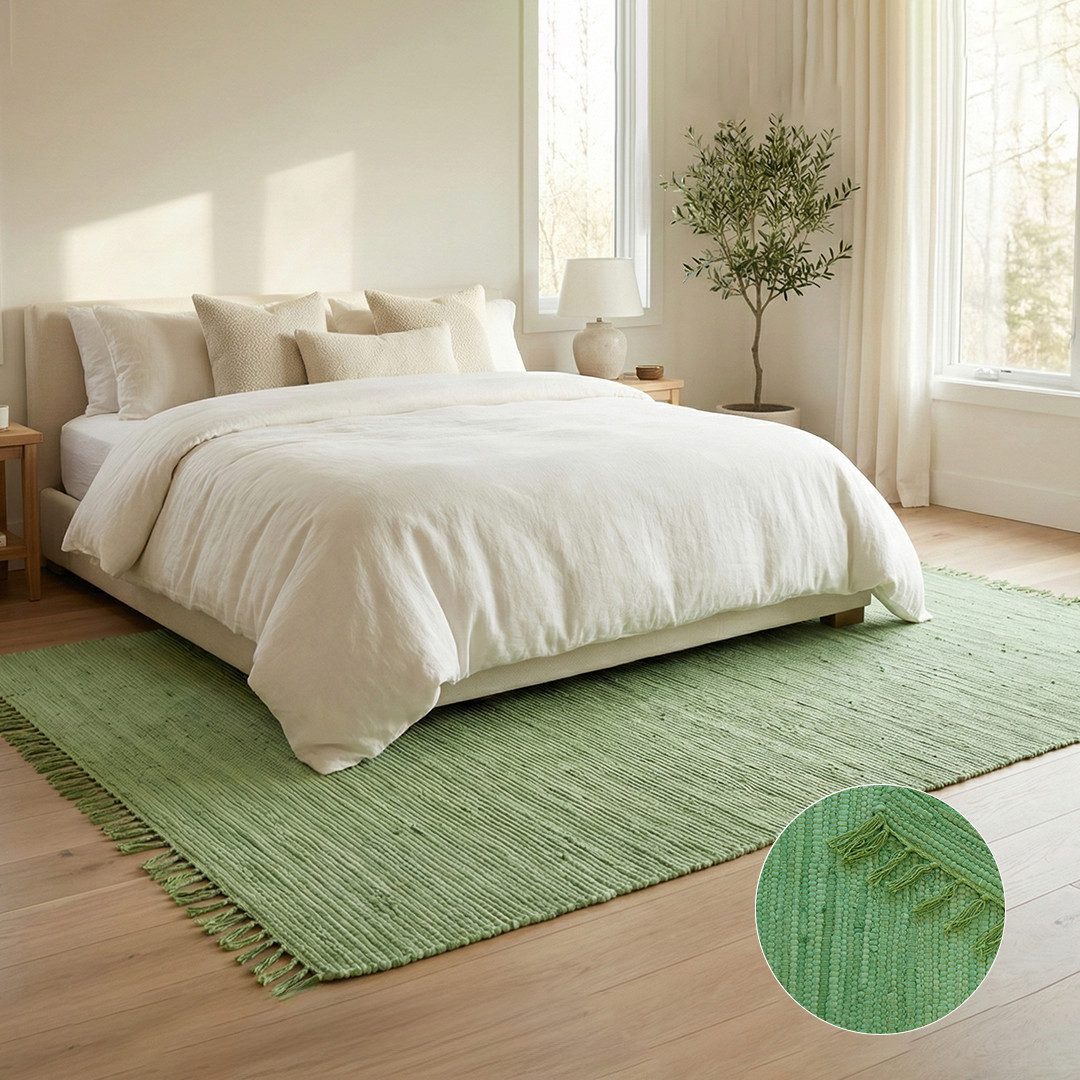 Elegant Floors Teppich Chindi Grün, rechteckig, Höhe: 9 mm, handgewebt, Rechteckig, Höhe: 9 mm, Weiche Haptik, pflegeleicht und für Fußbodenheizung geeignet – Bild 3 von 3