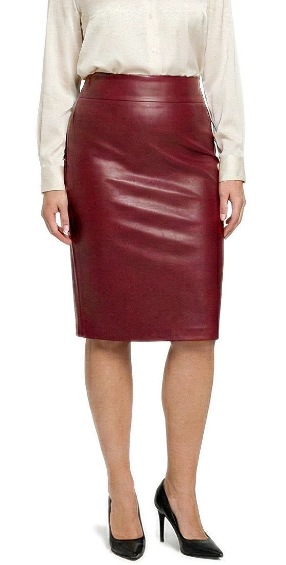 dy_mode Bleistiftrock Damen Bleistiftrock in Kunstleder-Optik High Waist Midi Rock in Unifarbe, High Waist, mit elastischem Bund