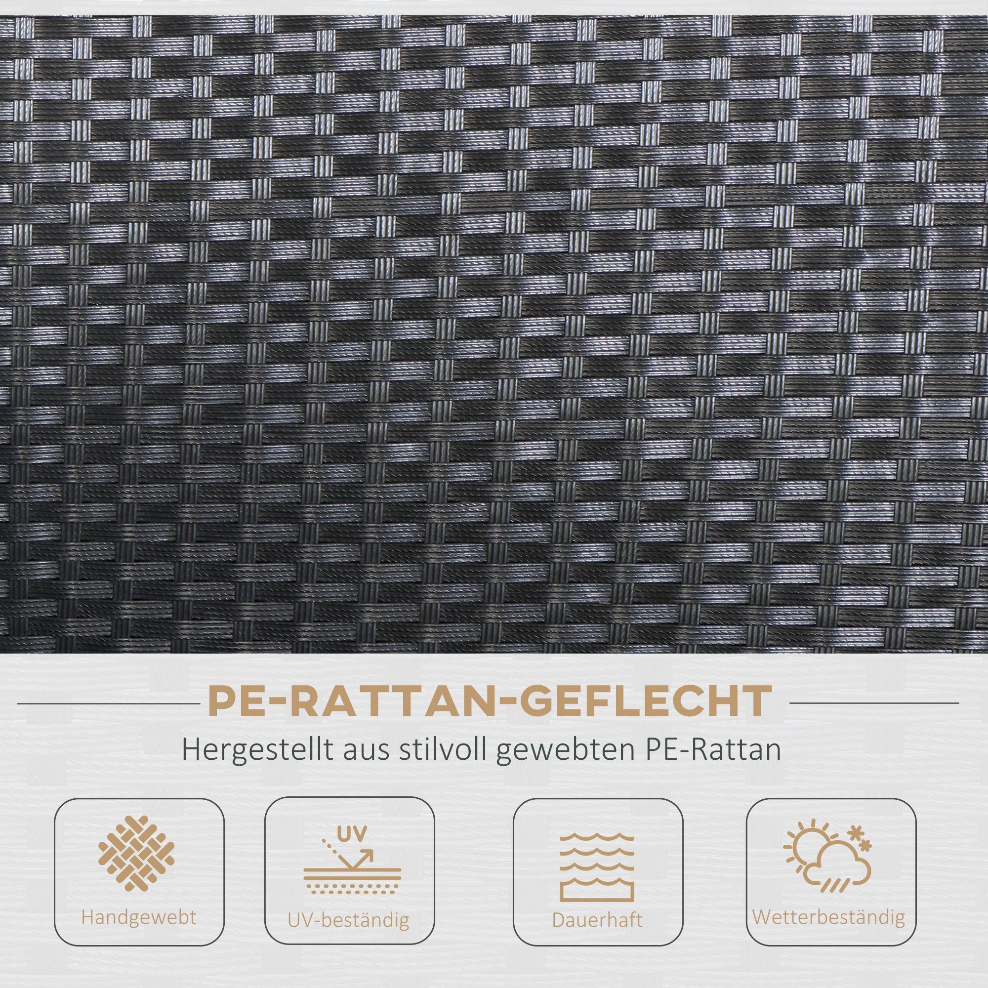 Outsunny Sitzgruppe Polyrattan Sitzgarnitur 4 TLG., (Gartenset, 4-tlg., Sitzgruppe), Metall Luxus Schwarz 124L x 68B x 76H cm