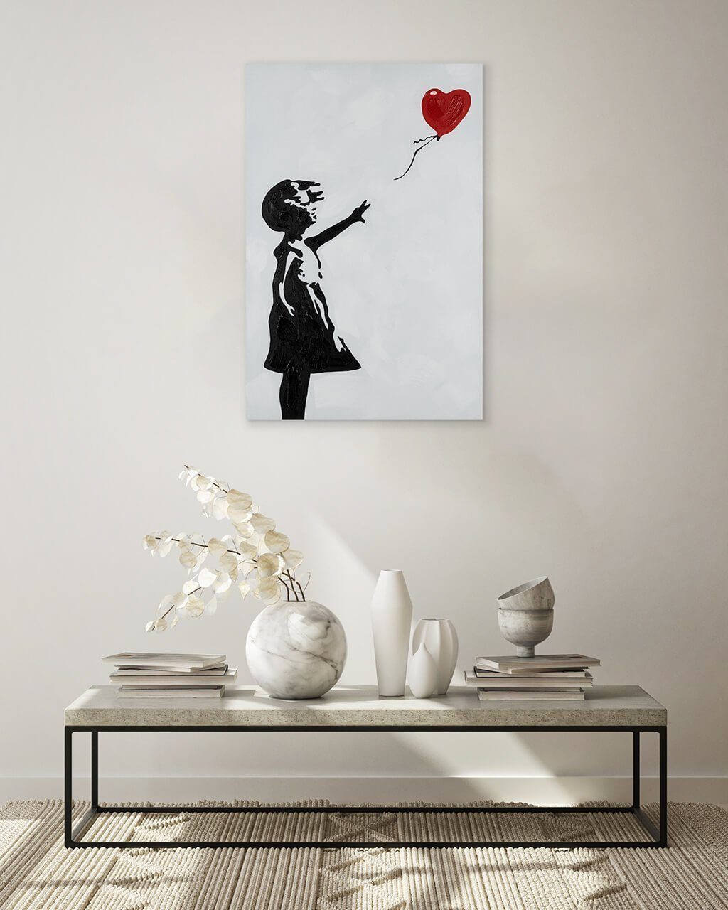 HANDGEMALT 100% Balloon 60x90 KUNSTLOFT Wohnzimmer Banksy's cm, Leinwandbild Heart Gemälde Wandbild