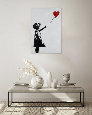KUNSTLOFT Gemälde Banksy's Heart Balloon 60x90 cm, Leinwandbild 100% HANDGEMALT Wandbild Wohnzimmer