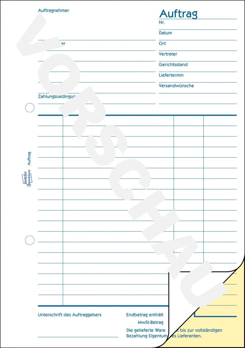 Formularblock Formularbuch Auftrag A5 2x40 Blatt selbstdurchschreibend