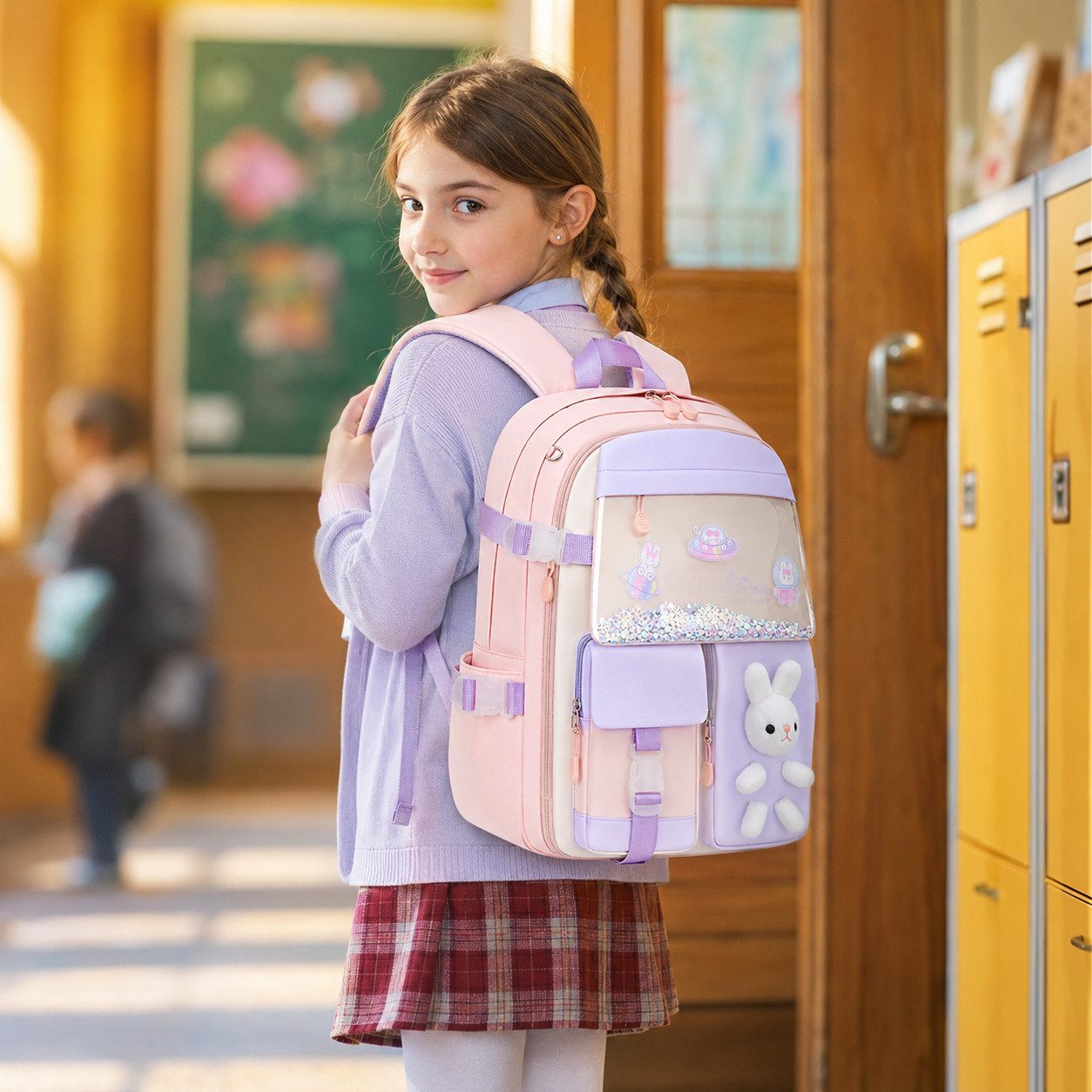 Toomoke Schulrucksack Mädchen Kinderrucksack mit 180° Frontöffnung (180° Frontöffnung, wasserabweisend, reflektierende Details, Brustgurt), 32 × 17 × 45 cm, für – Bild 3 von 5