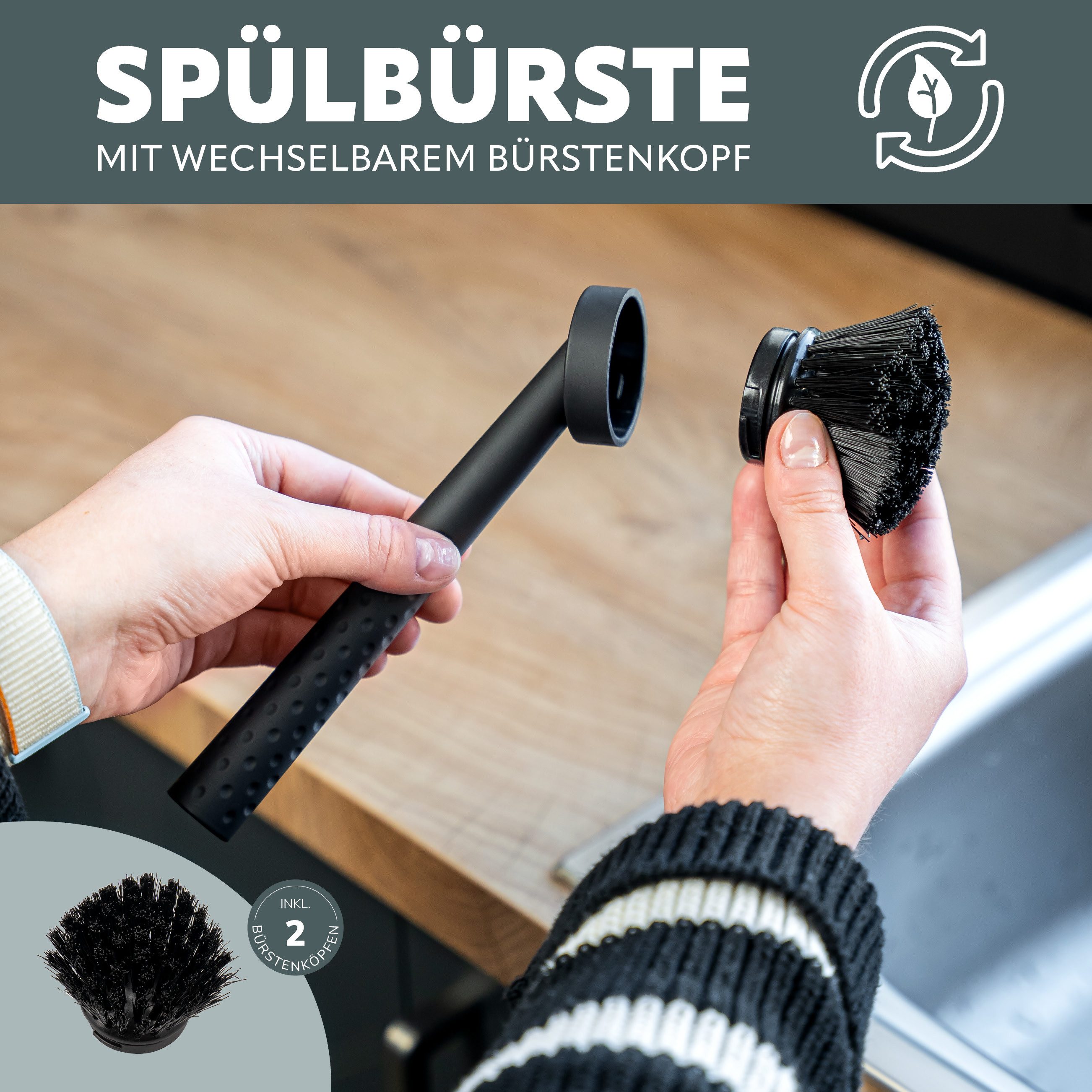 eluno Reinigungsbürste Spülhelfer-Set, Spülbürste und Kombischwamm, (2-tlg) – Bild 2 von 5