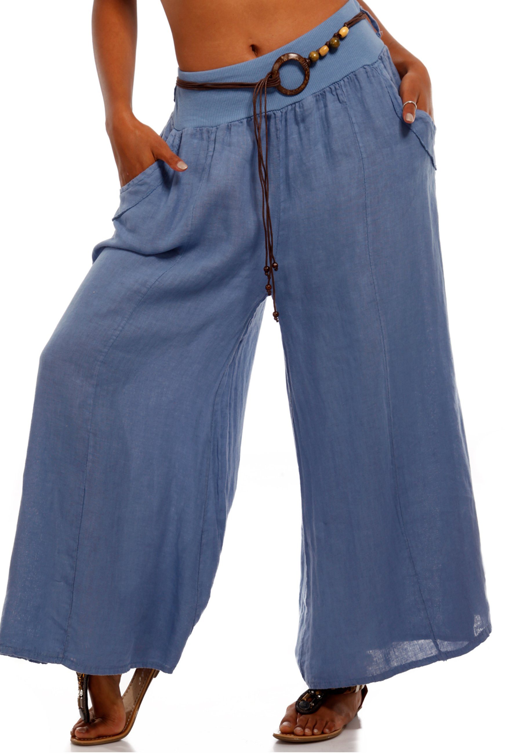 YC Fashion & Style Leinenhose Leinenhose Hosenrock mit weitem Bein (1-tlg) casual, mit elastischem Bund jeansblau