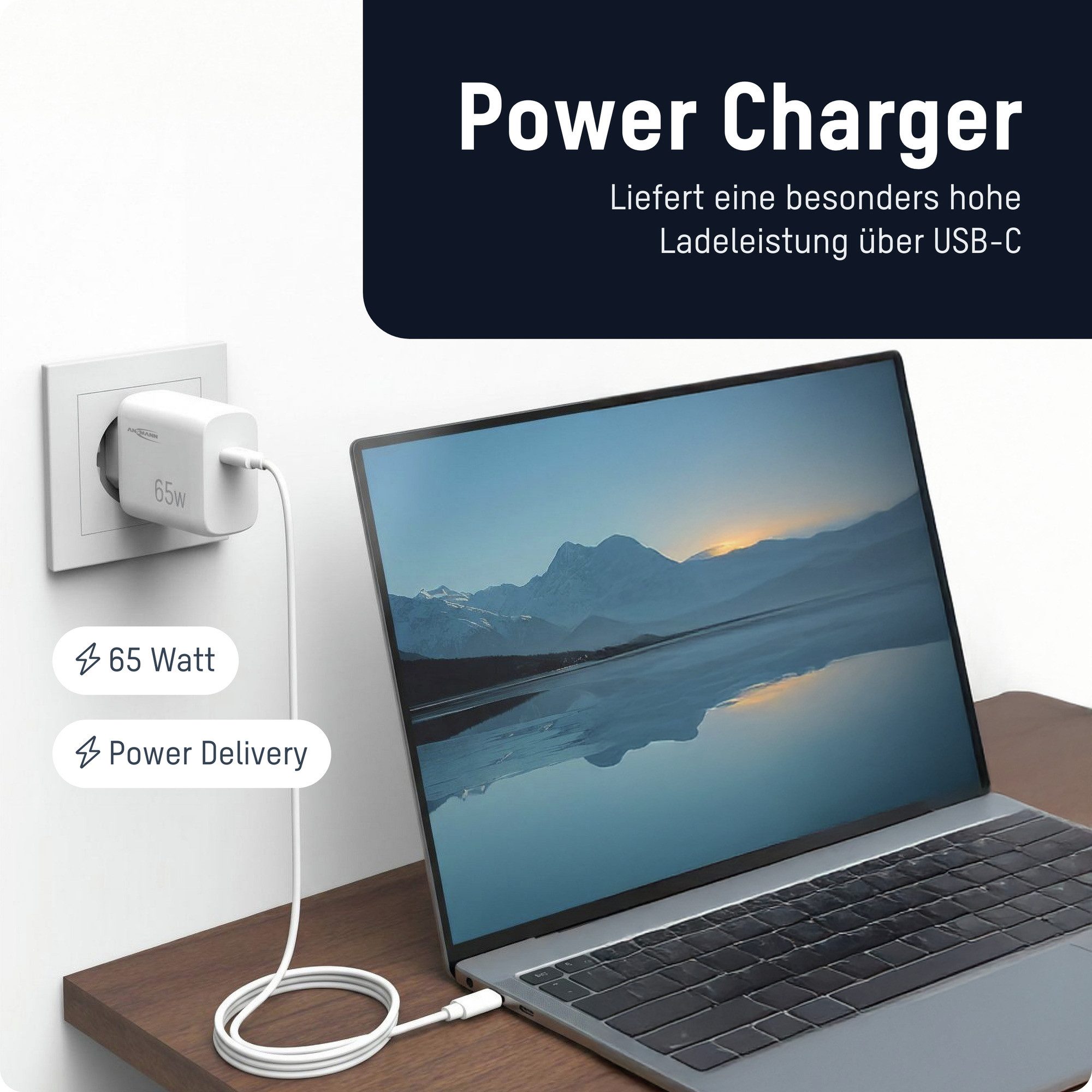 ANSMANN AG USB C Schnellladegerät PD 65W Universell iPhone Samsung USB-Ladegerät