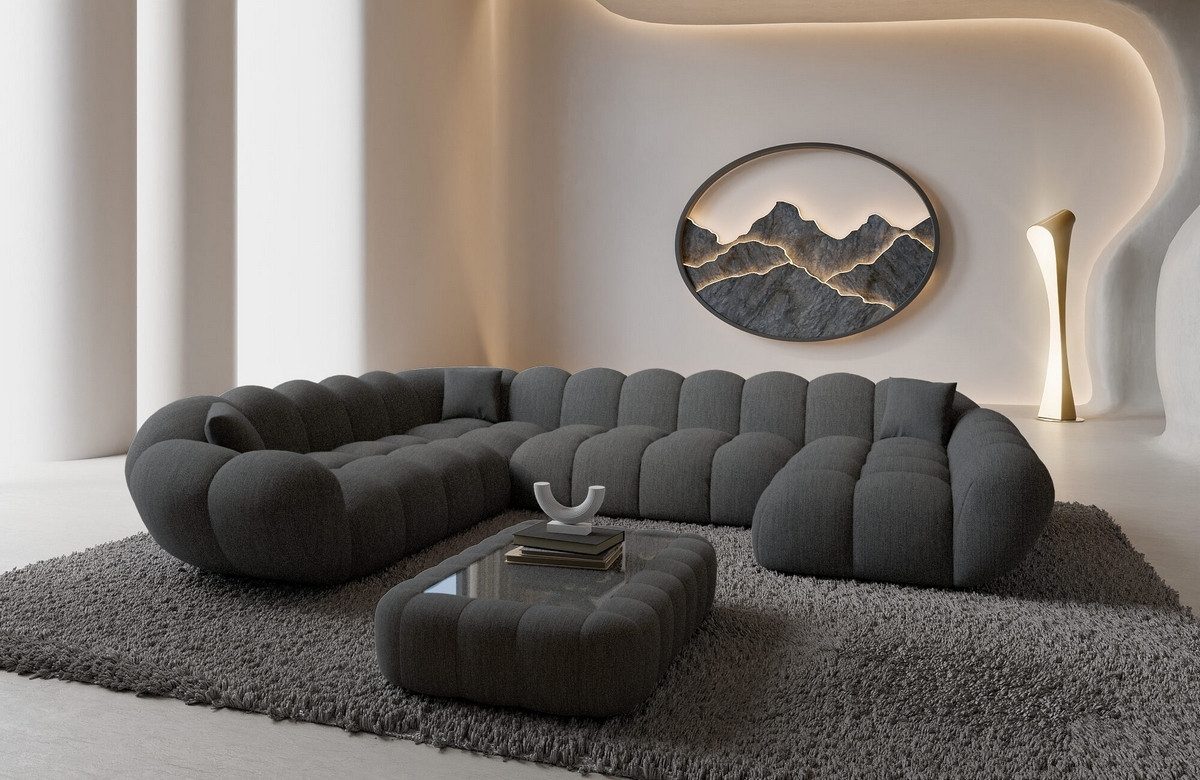 Sofa Dreams Wohnlandschaft Maleron XXL Polster Couch, 6-Sitzer, Stoff Sofa, Ottomane rechts, Strukturstoff Anthrazit