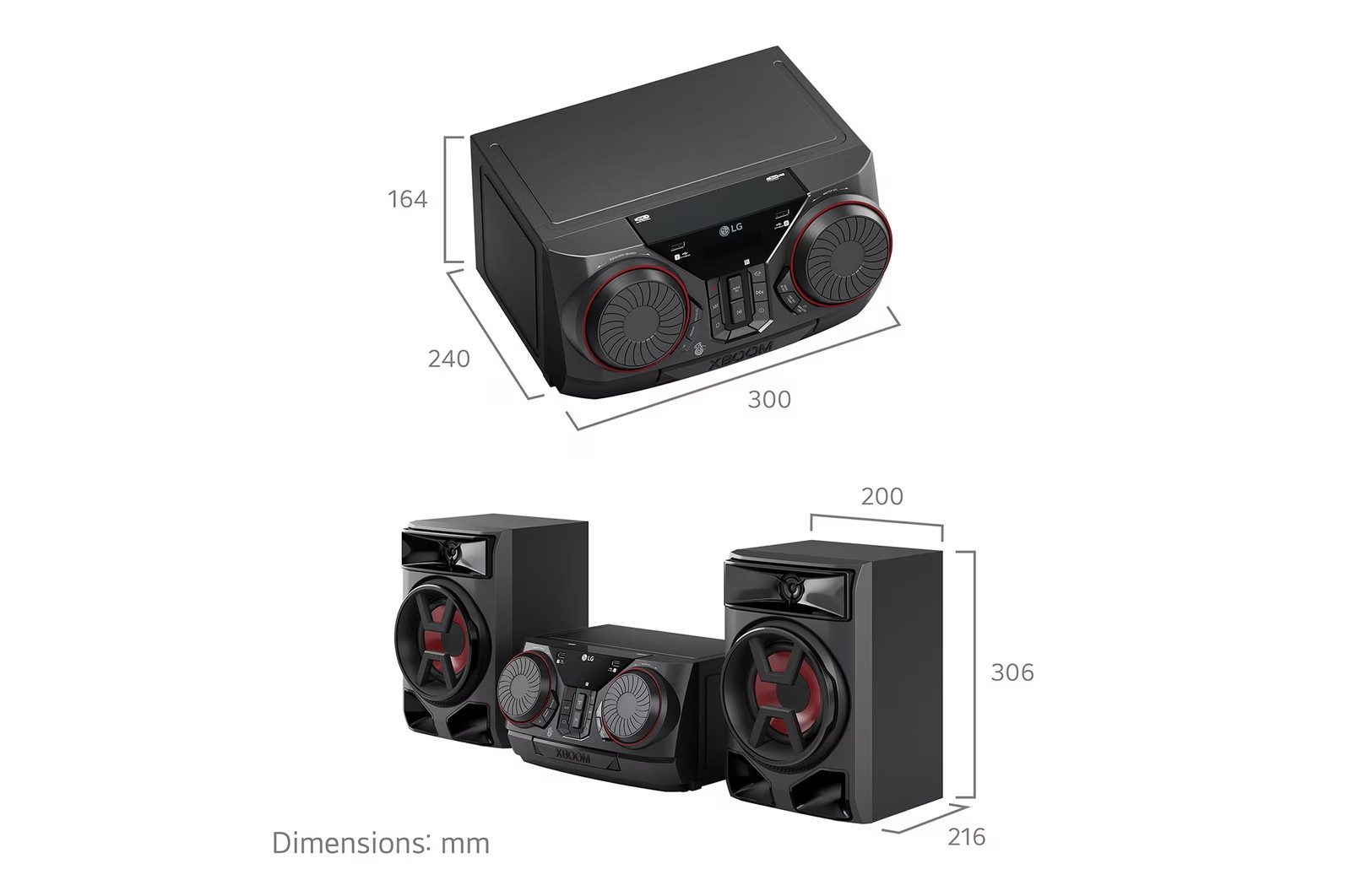 LG LG XBOOM CK43N Hi‑Fi‑System, 300 W, Bluetooth, USB, Radio Party-Lautsprecher 2.0 (Bluetooth, 300 W, Party‑Sound mit Bass‑Boost)
