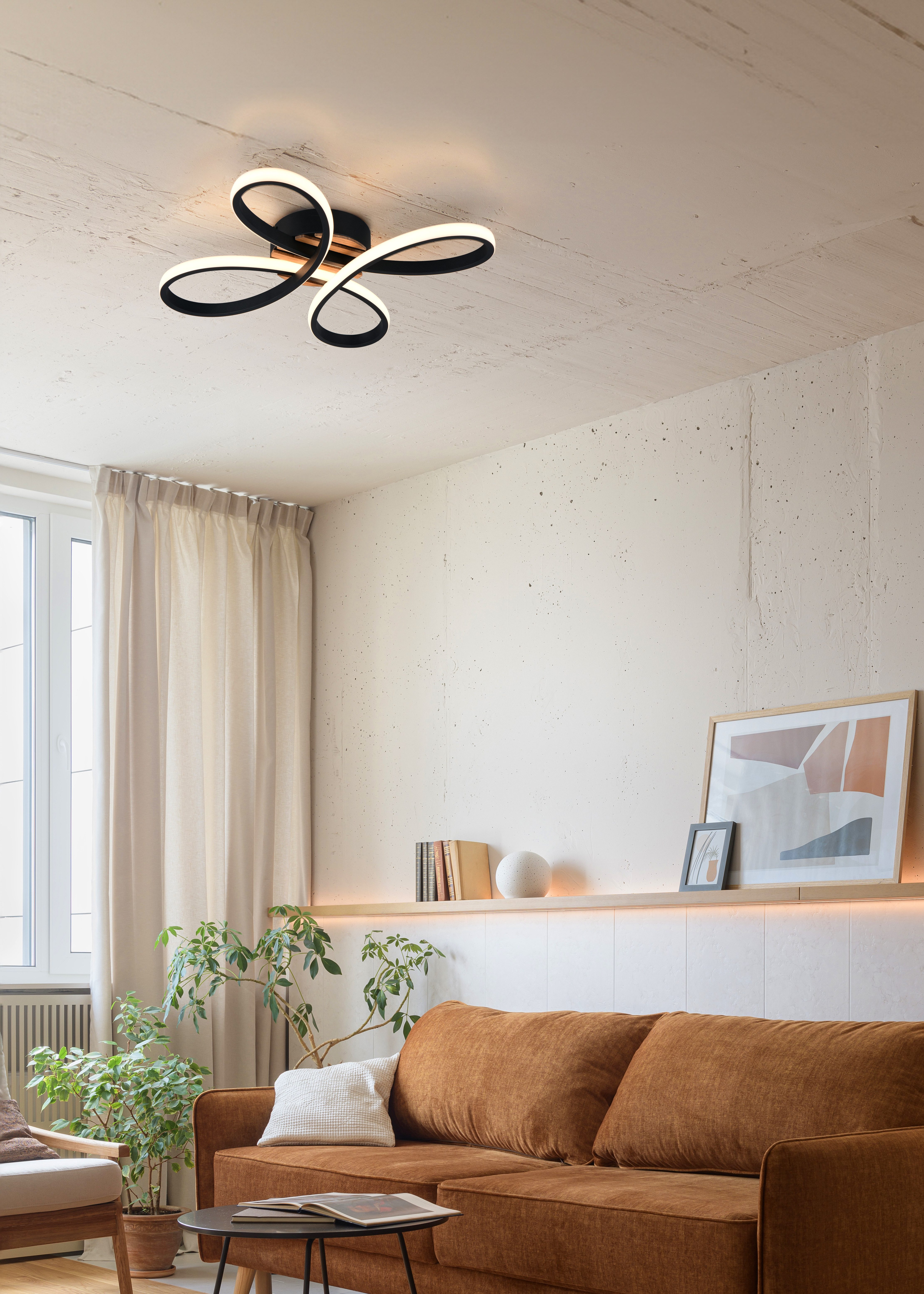 OTTO home LED Deckenleuchte Ullii, Deckenlampe mit Fernbedienung dimmbar Nachtlicht Memory, CCT - über Fernbedienung, LED fest integriert, warmweiß - kaltweiß, CCT stufenlos warm- bis kaltweiß, Holzelemente in Optik Akustikpaneel