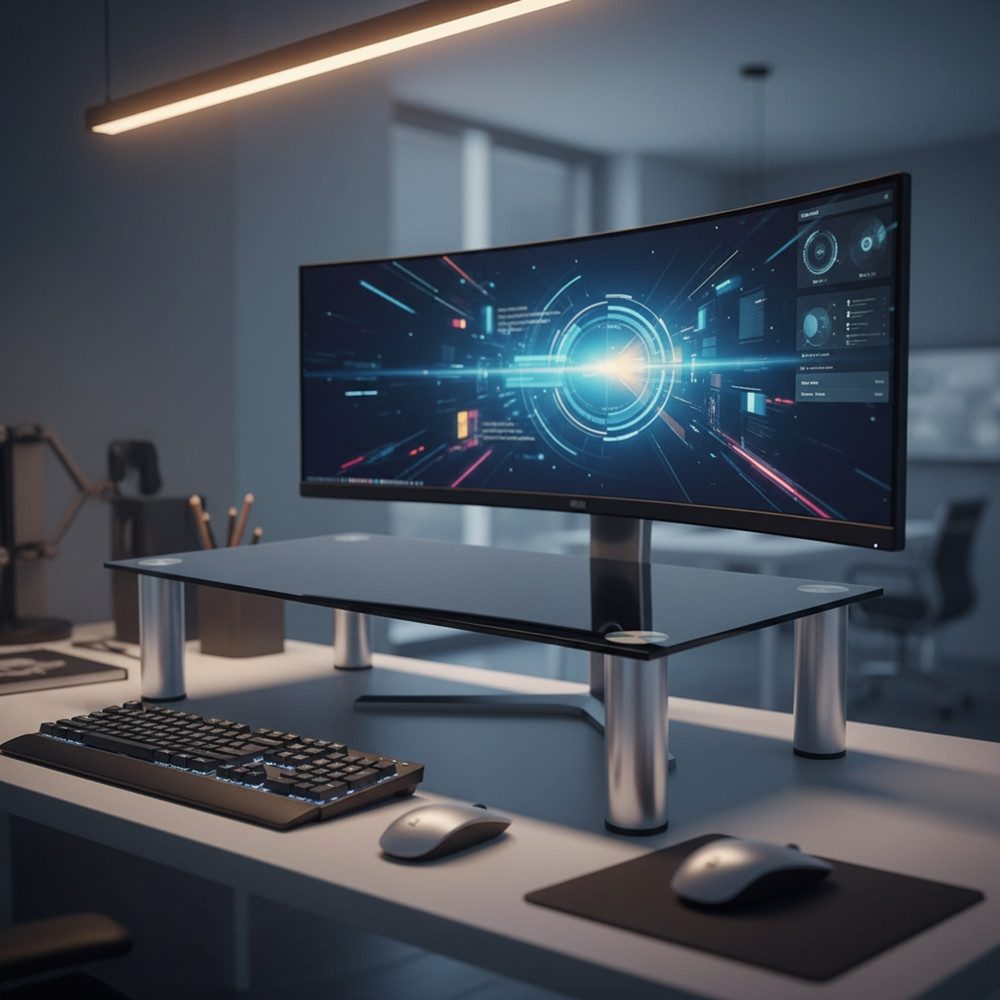 Mucola TV-Rack Monitorerhöhung Schreibtischaufsatz Monitorständer TV Glasaufsatz (Stück, Monitorerhöhung), Robust und stabil