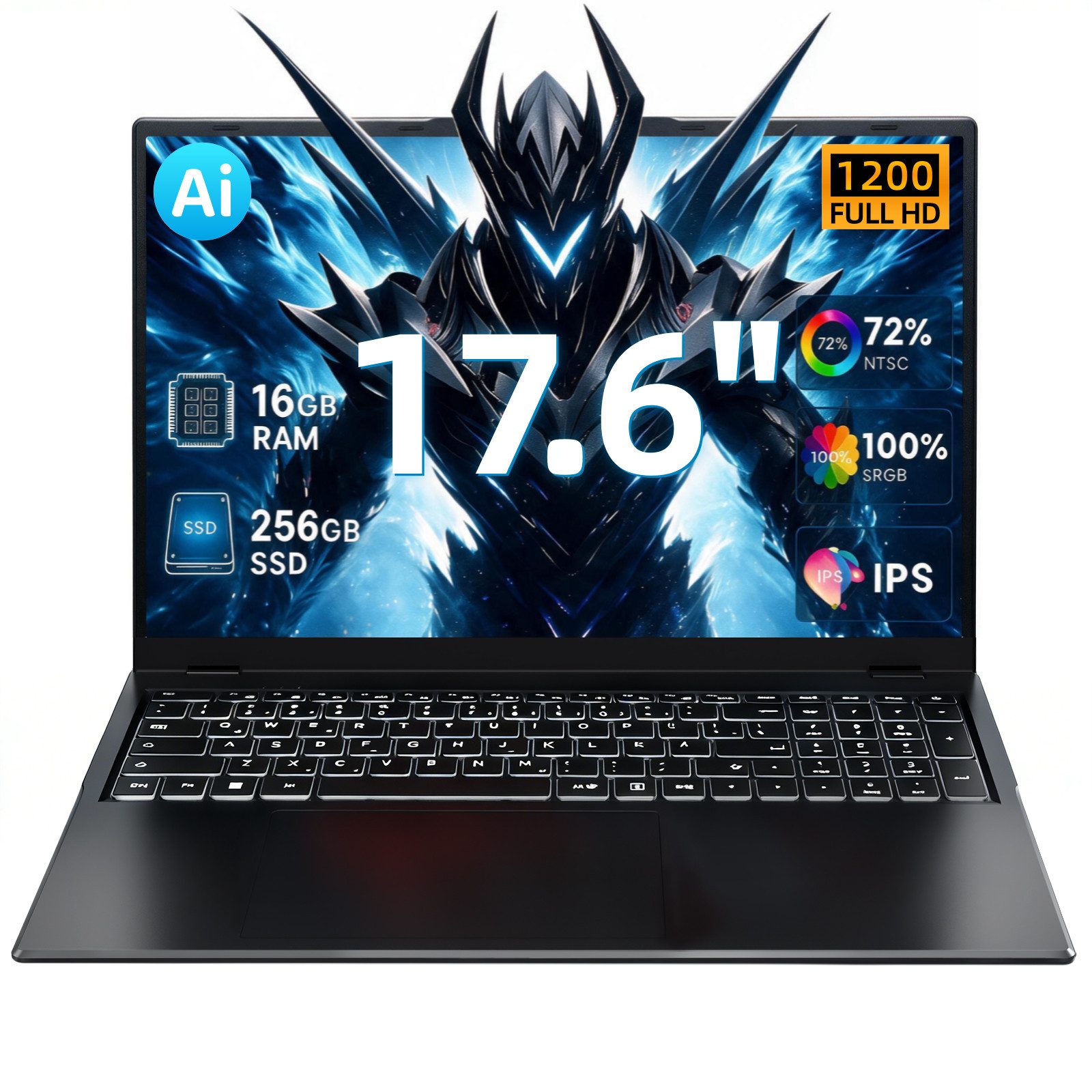 MENGHU 17,6-Zoll Laptop Intel Core i3 16GB RAM beleuchtete Tastatur WiFi 6 Notebook (Intel® Core™ i3-10100Y, 16 GB, 256 GB SSD)