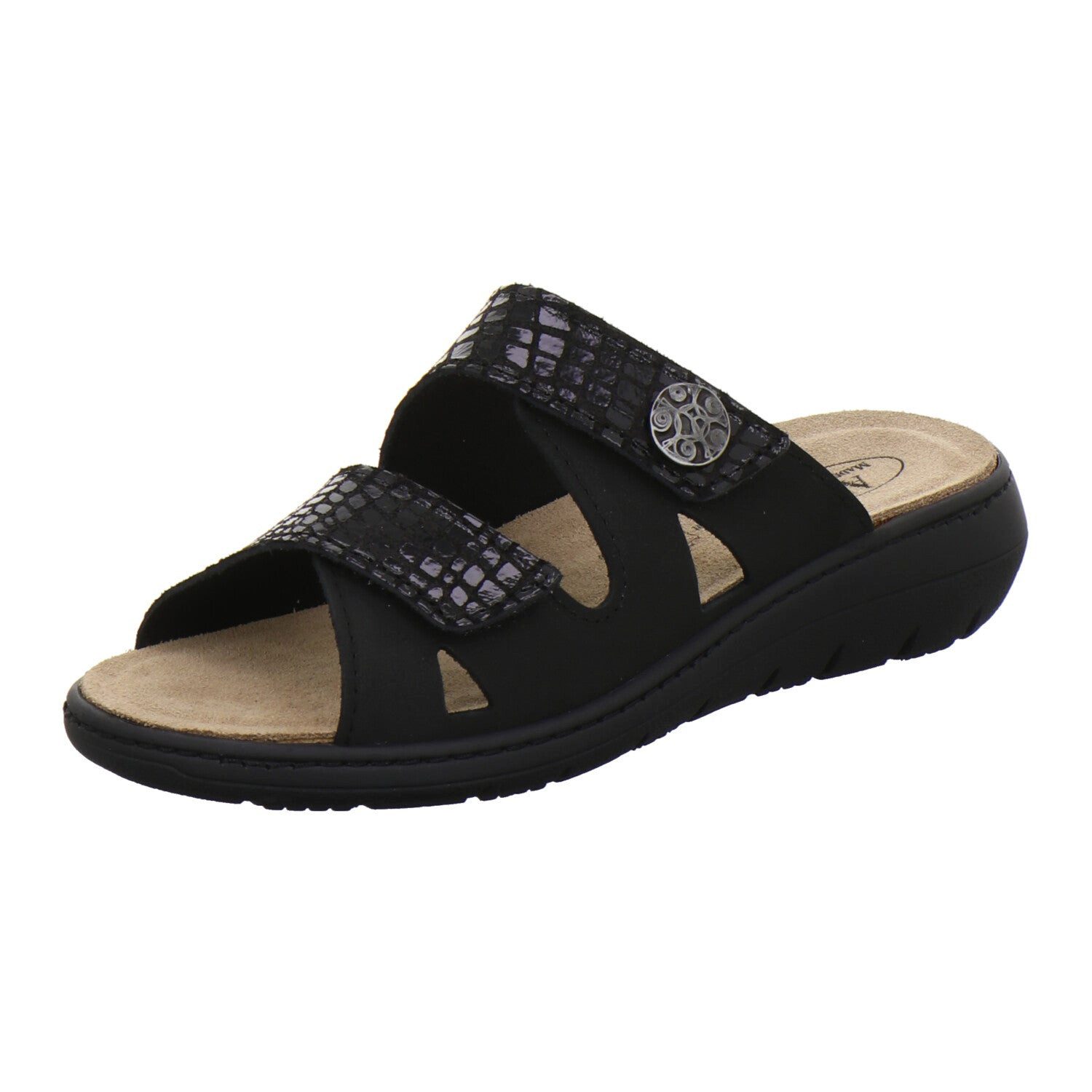 AFS-Schuhe 280897 Wechselfußbett Pantolette für Damen mit Keilabsatz, bequeme Sandalen aus Leder