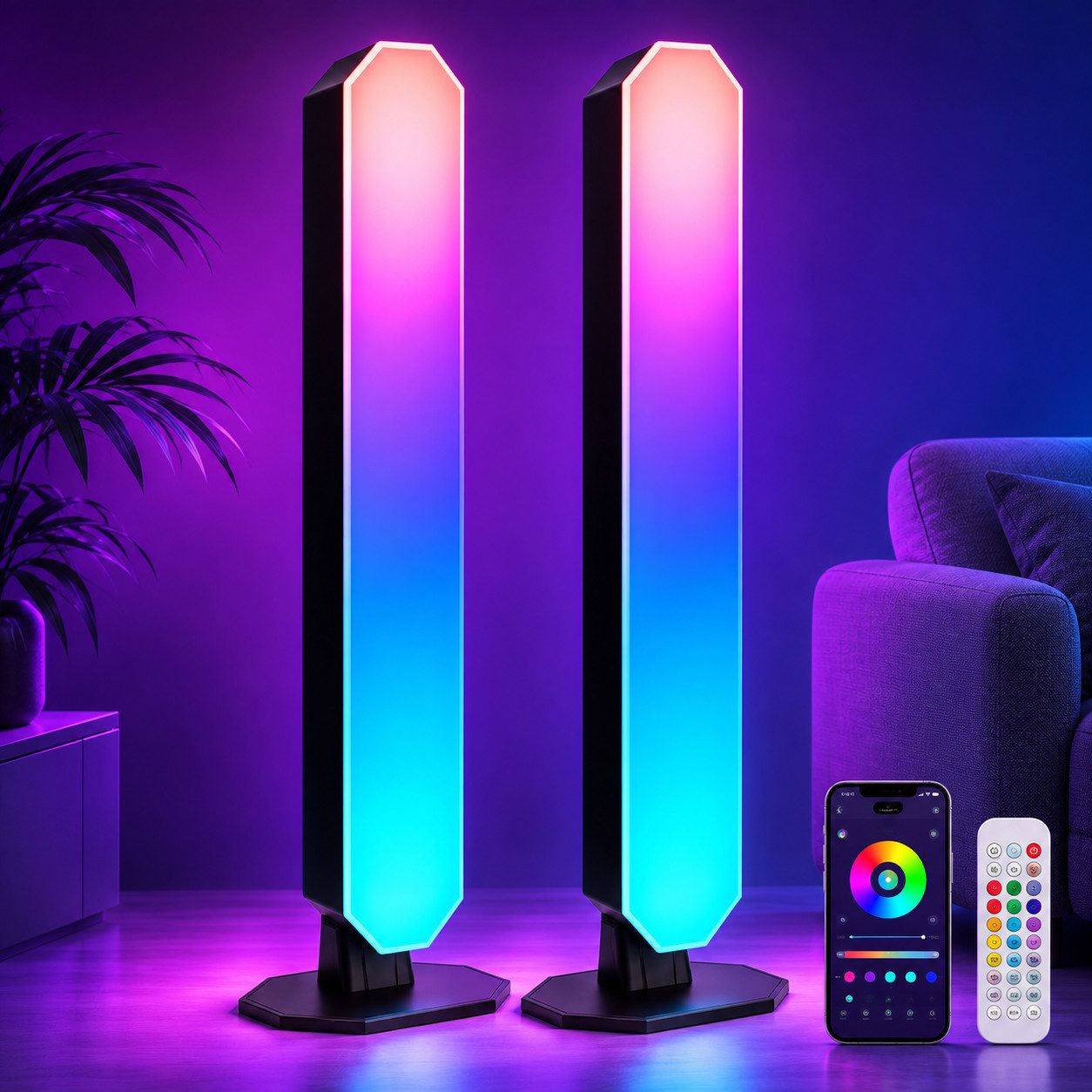 pedete LED Stripe LED RGB Lightbar mit App und Fernsteuerung, Musik Sync, Timer, Smart LED-Streifen USB Betrieben Ambient Lightbars 25cm