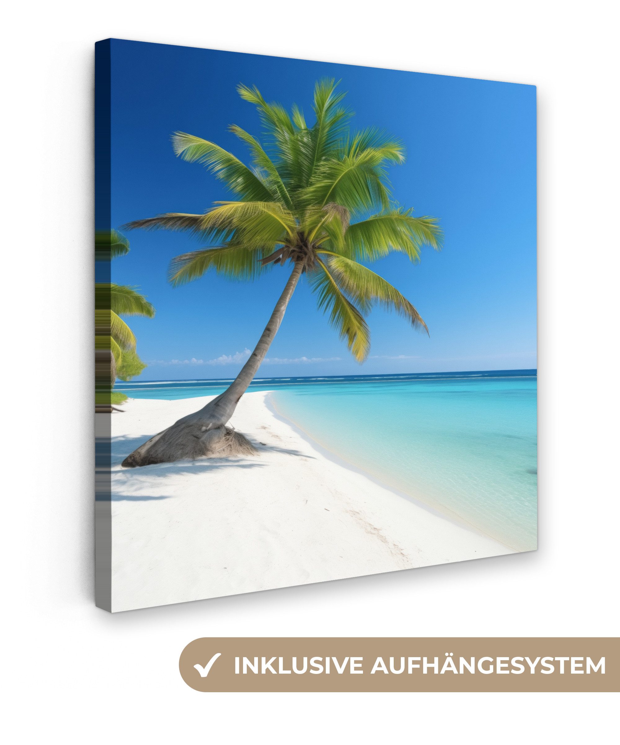 OneMillionCanvasses® Leinwandbild Strand - Palme - Tropisch - Meer, Fotodruck (1 St), Leinwandbild, Wandbilder Schlafzimmer 90x90 cm