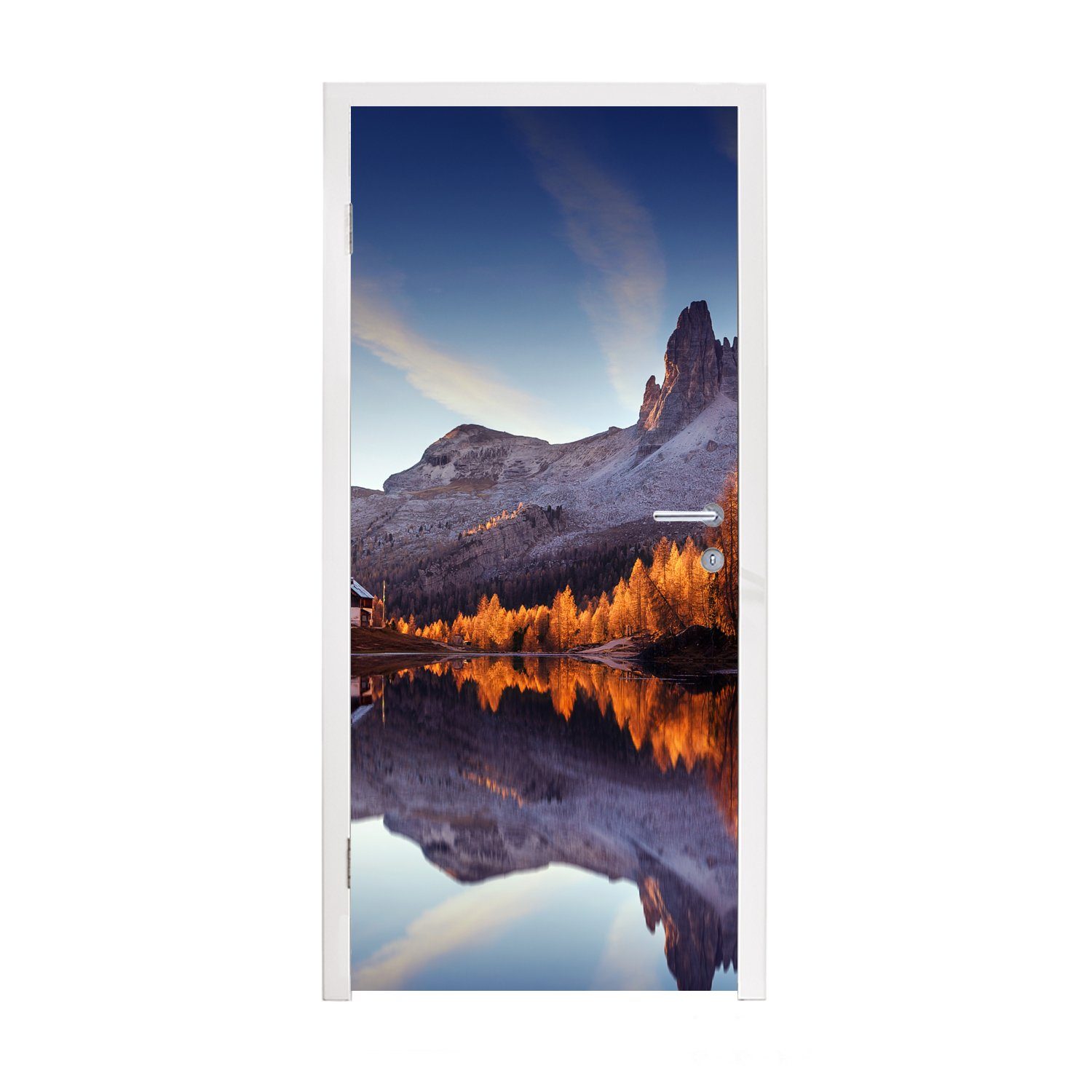 MuchoWow Türtapete Berge - Bäume - Herbst - See - Natur, Matt, bedruckt, (1 St), Fototapete für Tür, Türaufkleber, 75x205 cm