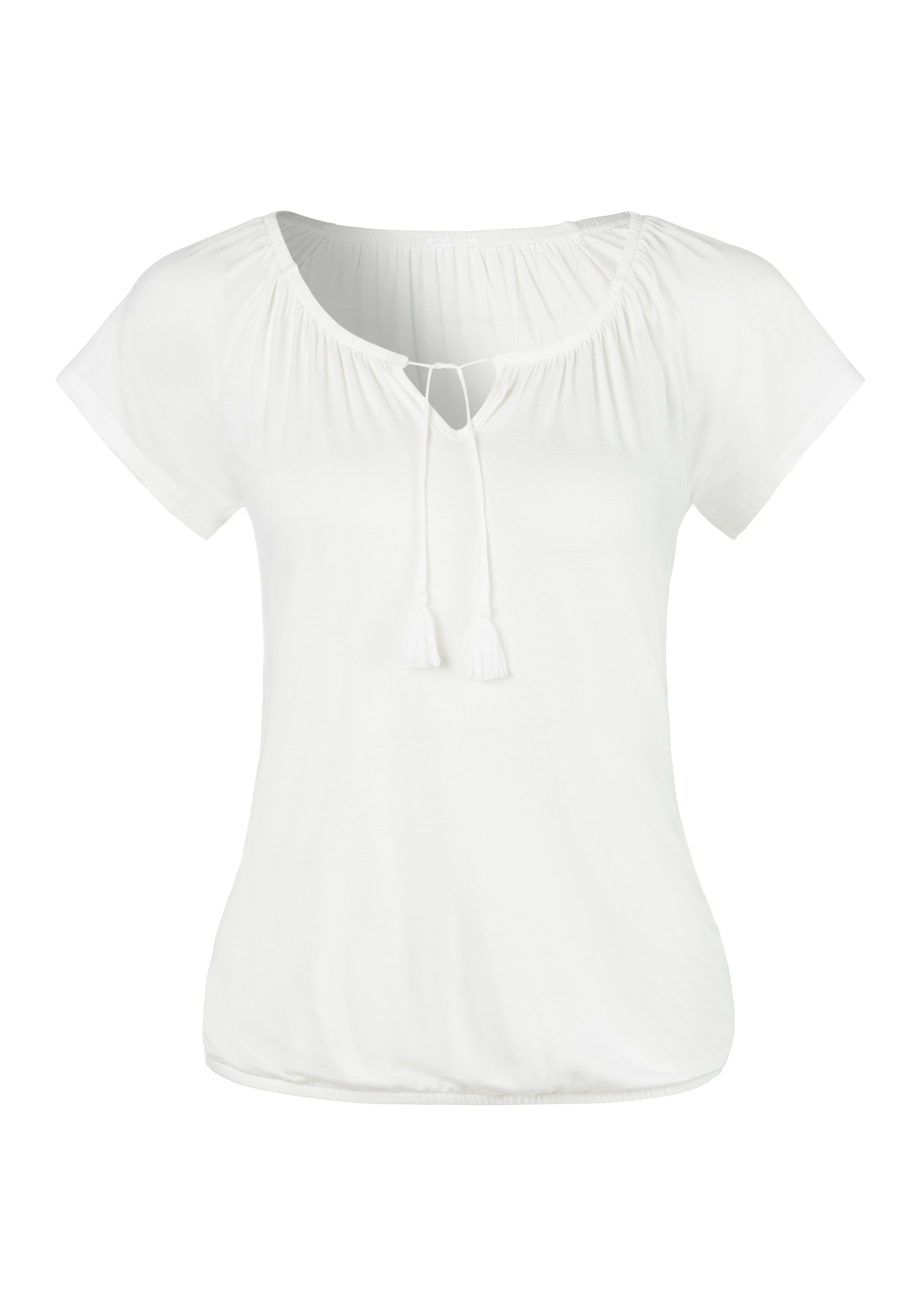 Vivance am mit creme und Ausschnitt Tassel Bindeband koralle-bedruckt, T-Shirt (2er-Pack)