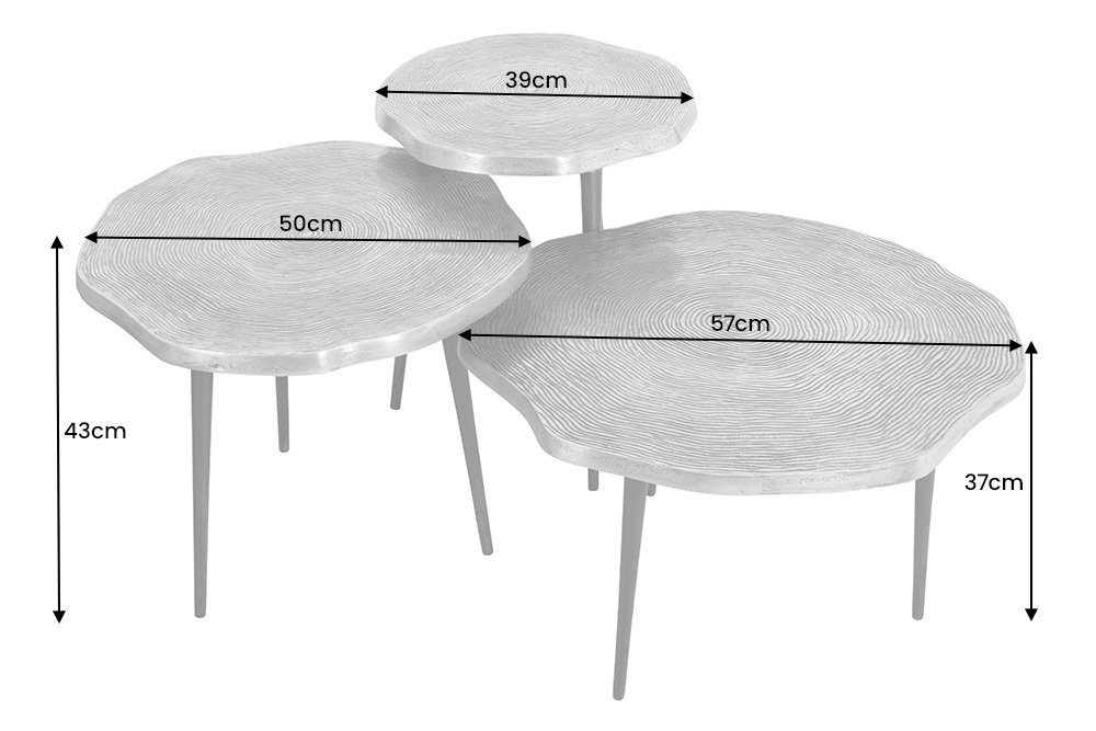 riess-ambiente Beistelltisch Wohnzimmer · · 3-St), schwarz ORGANIC (Set, messing Baumstamm-Design / antik rund Ø60/Ø50/Ø40cm · handmade · Metall