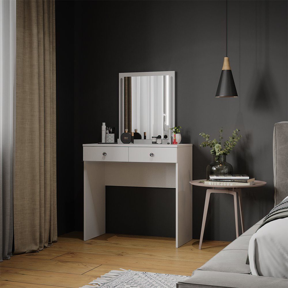 Schminktisch Elara, Grau/Eiche, 80 cm mit LED Beleuchtung