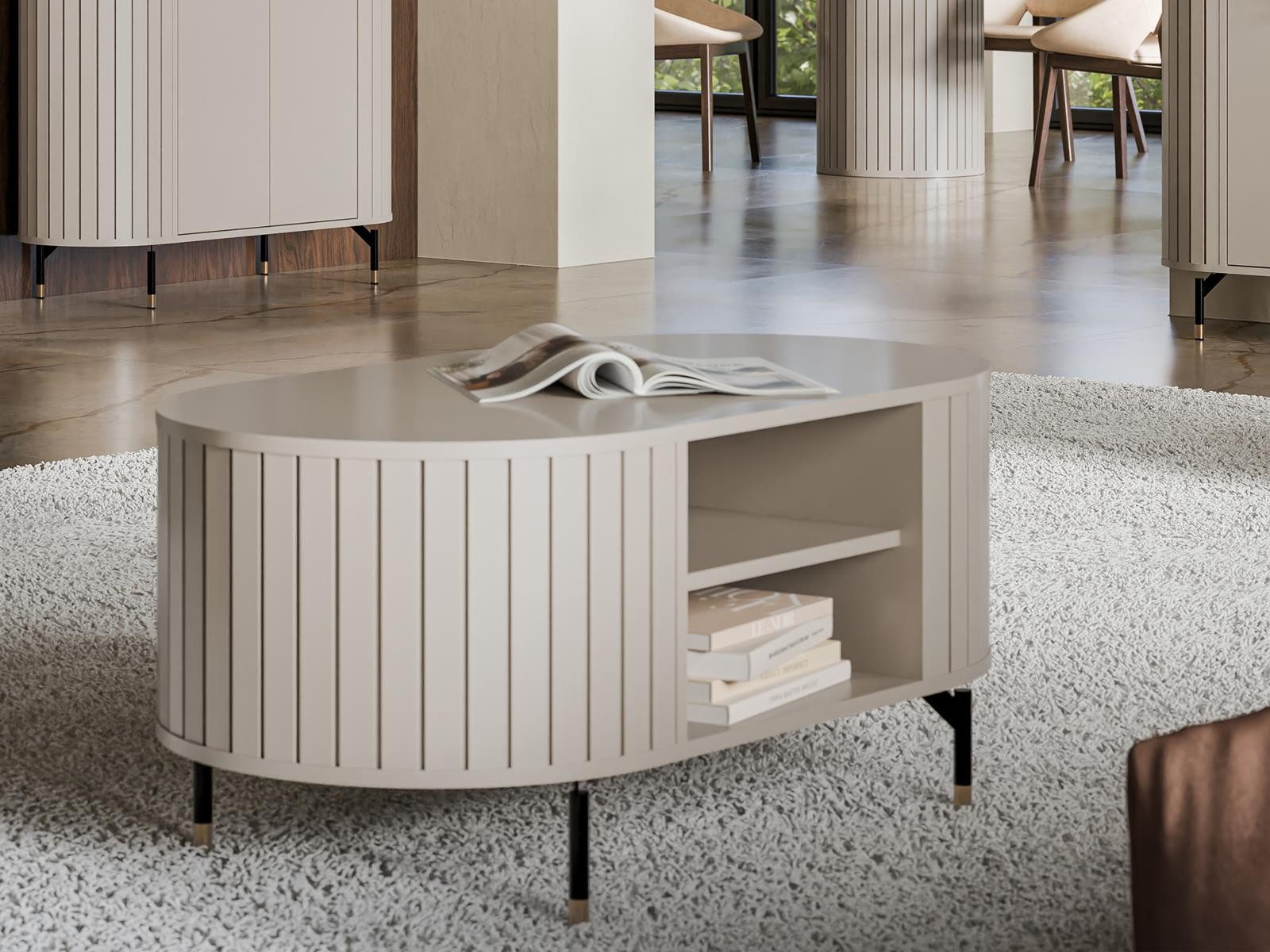 Compleo Couchtisch mit Ablagefach, Tee Tisch, Glamour design, Lamellen opti günstig online kaufen