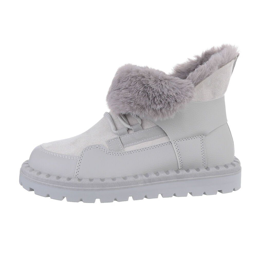 Ital-Design Damen Snowboots Freizeit Snowboots Flach Schnürstiefeletten in Grau