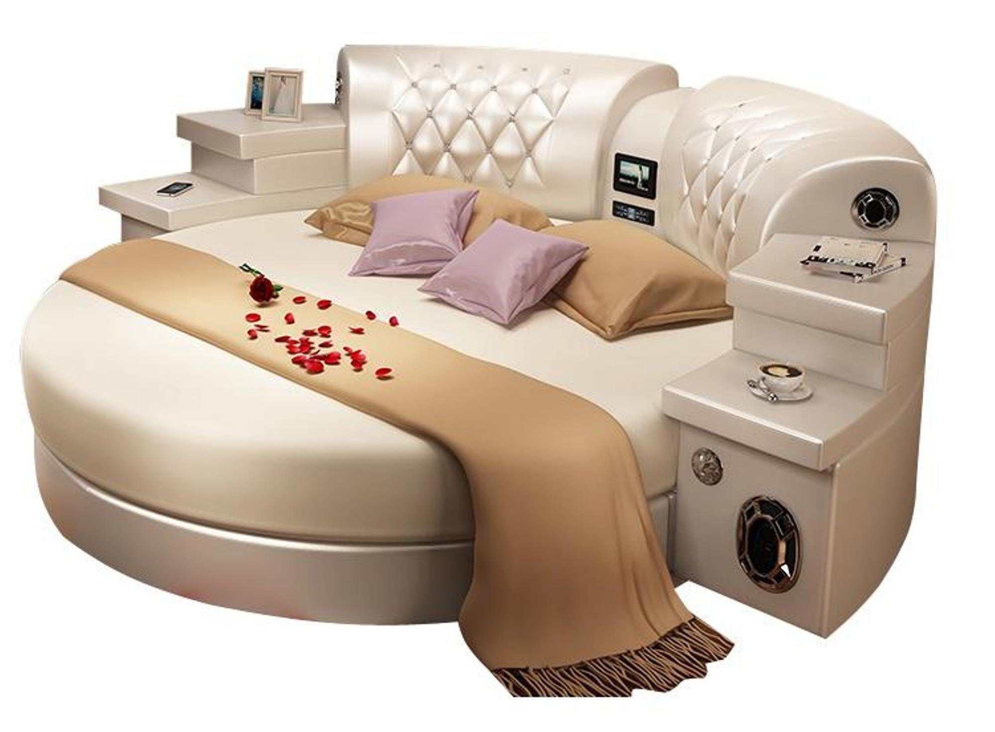 JVmoebel Multimediabett Rundes Polsterbett mit LED-Beleuchtung und Regal, Made in Europa