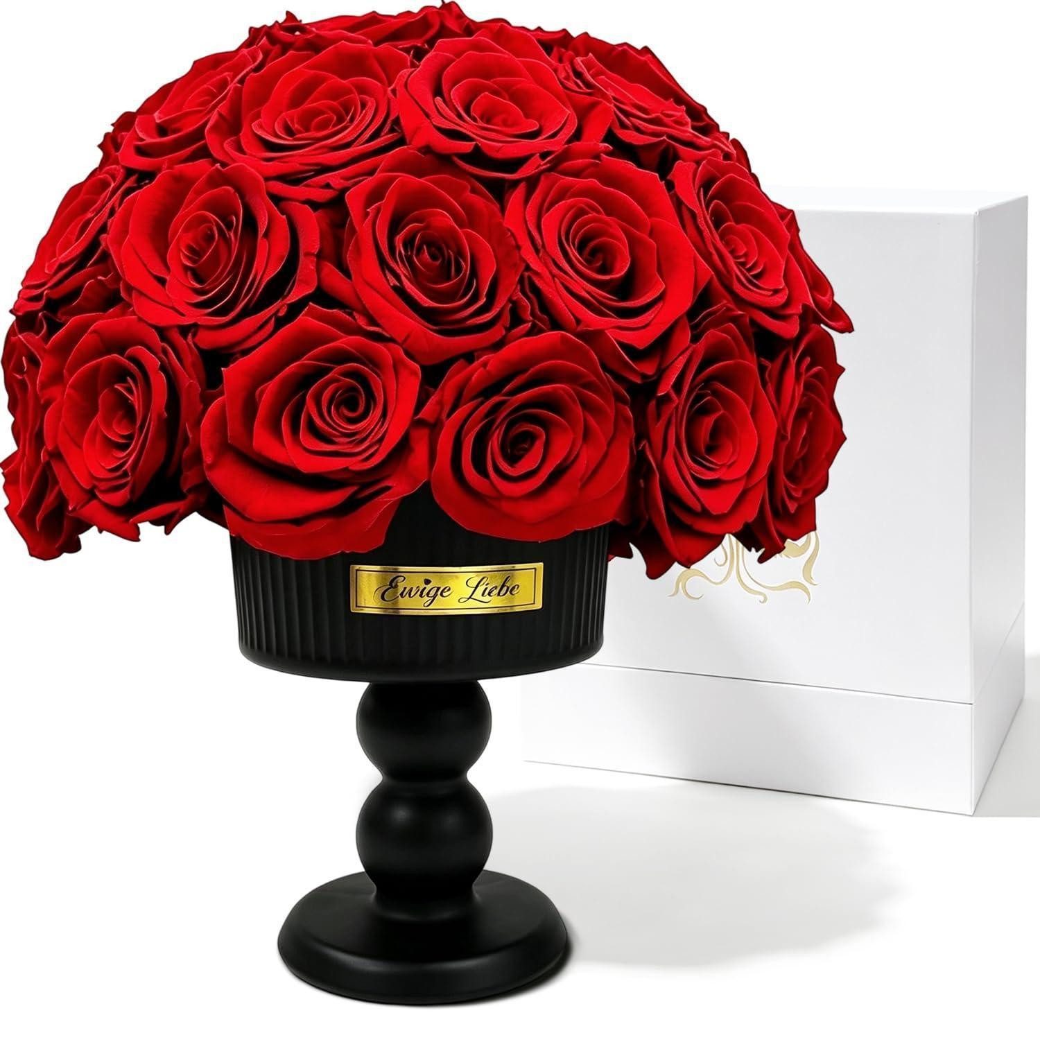 Kunstblumenstrauß Ewige Rosenstrauß Rot 27 Stück Vintage-Vase, LuxusKollektion, Höhe 23 cm