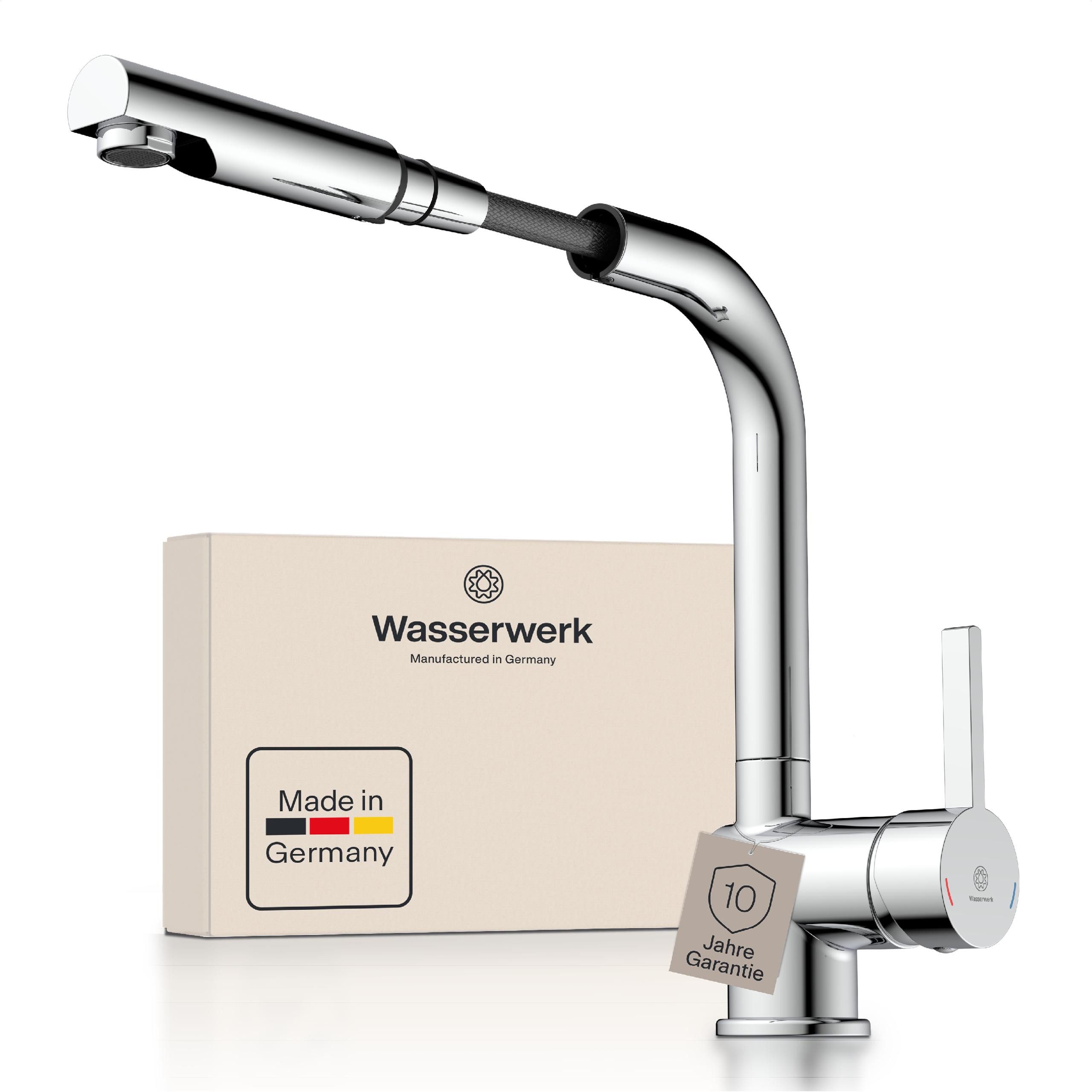 WASSERWERK Spültischarmatur WK 4, Wasserhahn, Küche, Einhebelmischer 360° schwenkbar, Cold-Start-Funkt., herausziehbar