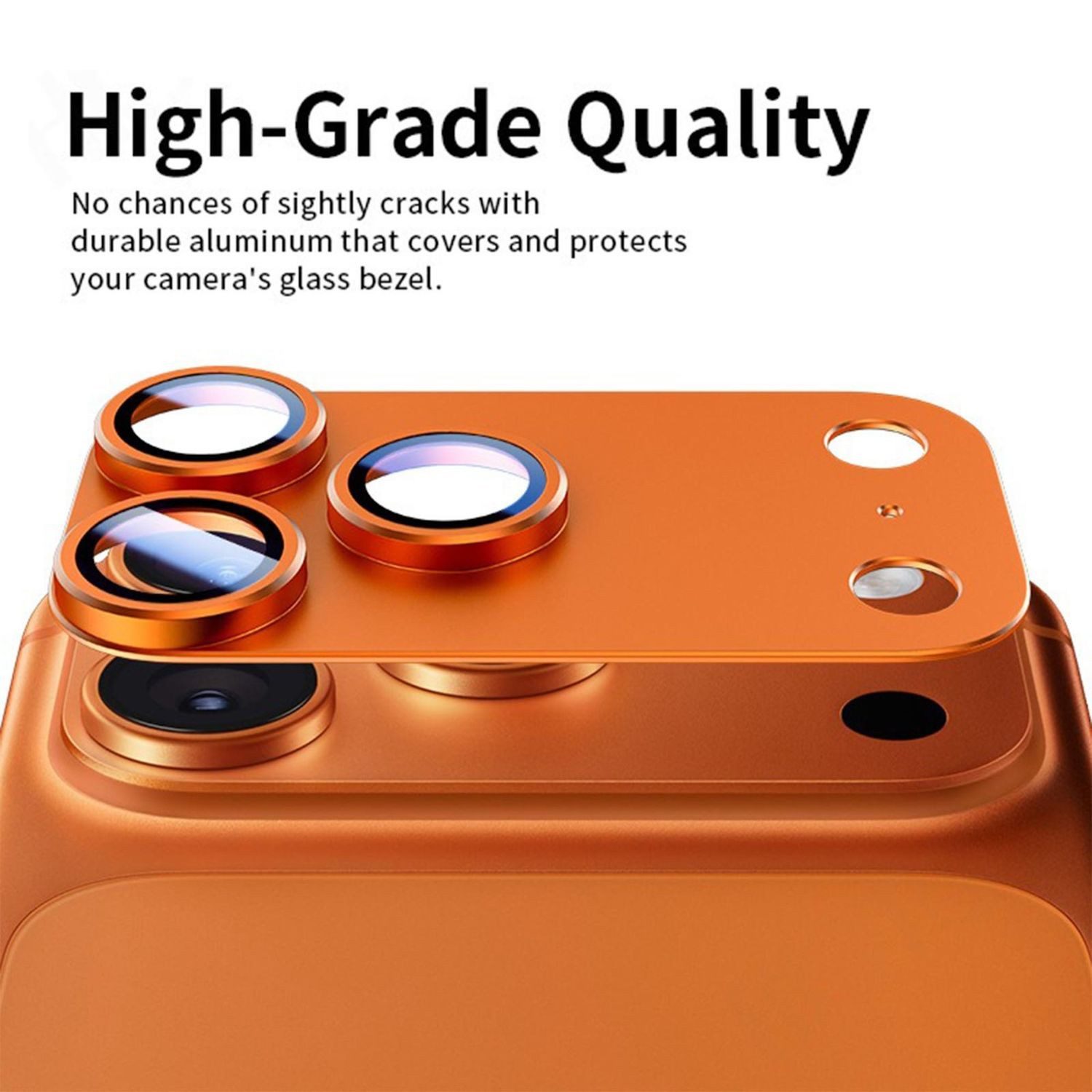 Wigento Handyhülle Für Apple iPhone 17 Pro Kamera Full Schutzring Aluminium Orange, Aluminiumlegierung, hohe Lichtdurchlässigkeit, Anti-Fingerprint – Bild 4 von 5