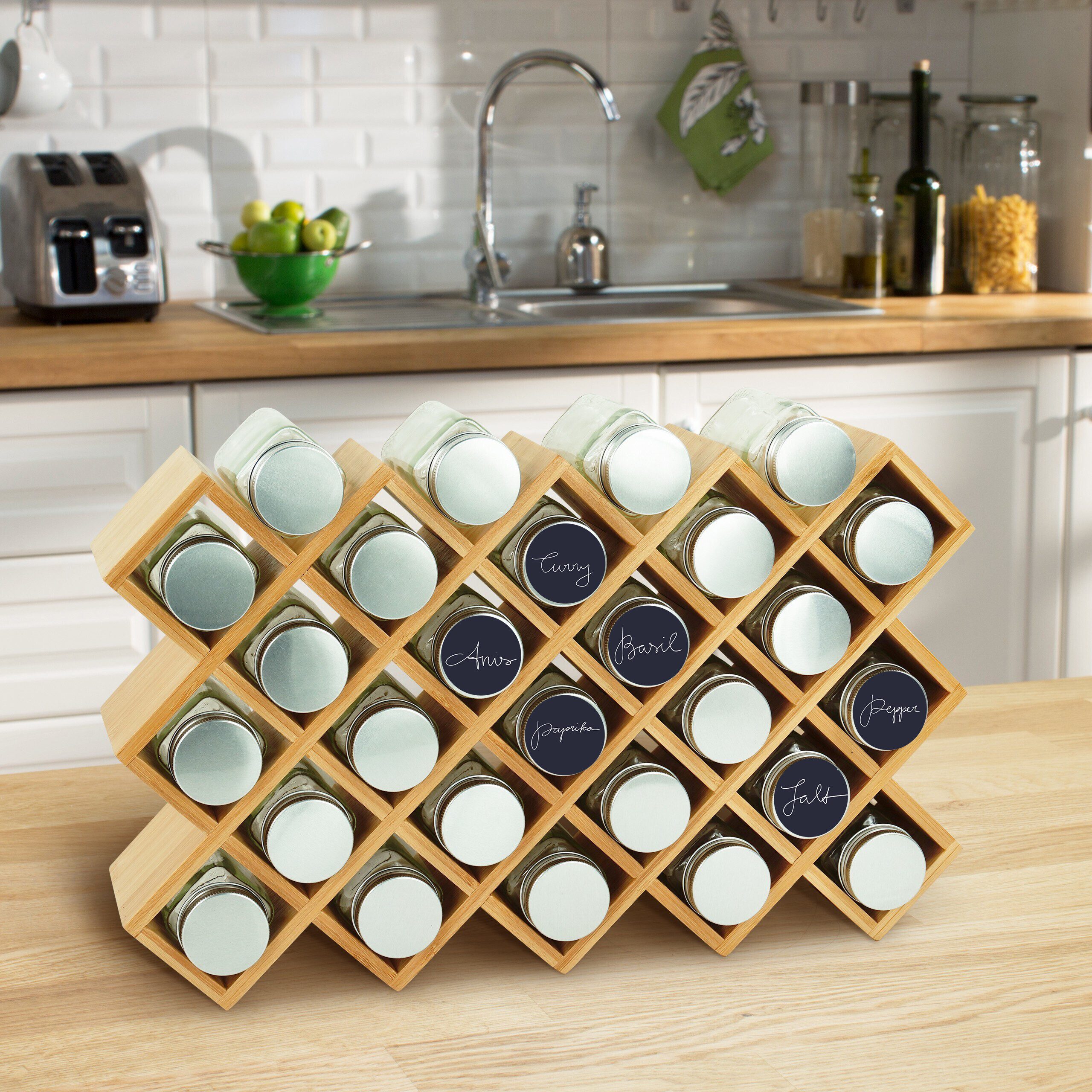 relaxdays Gewürzregal Bambus mit Gläs, L günstig online kaufen