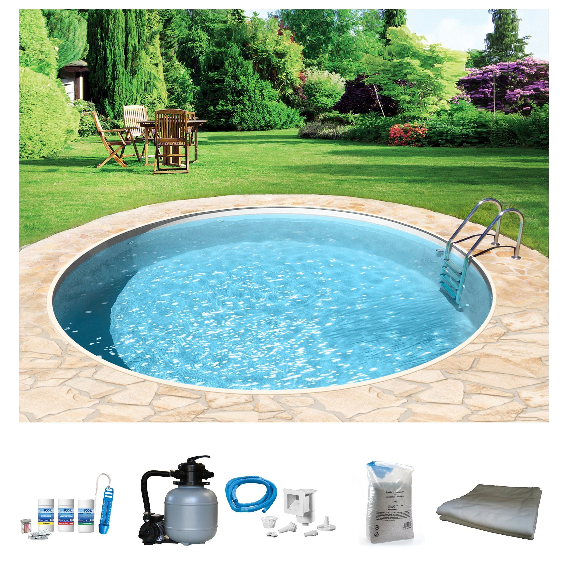 my POOL BWT Rundpool mit sandfarbener Folie für den Karibik Look (Komplett-Set, 6-tlg), Höhe: 120 cm, inkl. Zubehör, in versch. Größen verfügbar