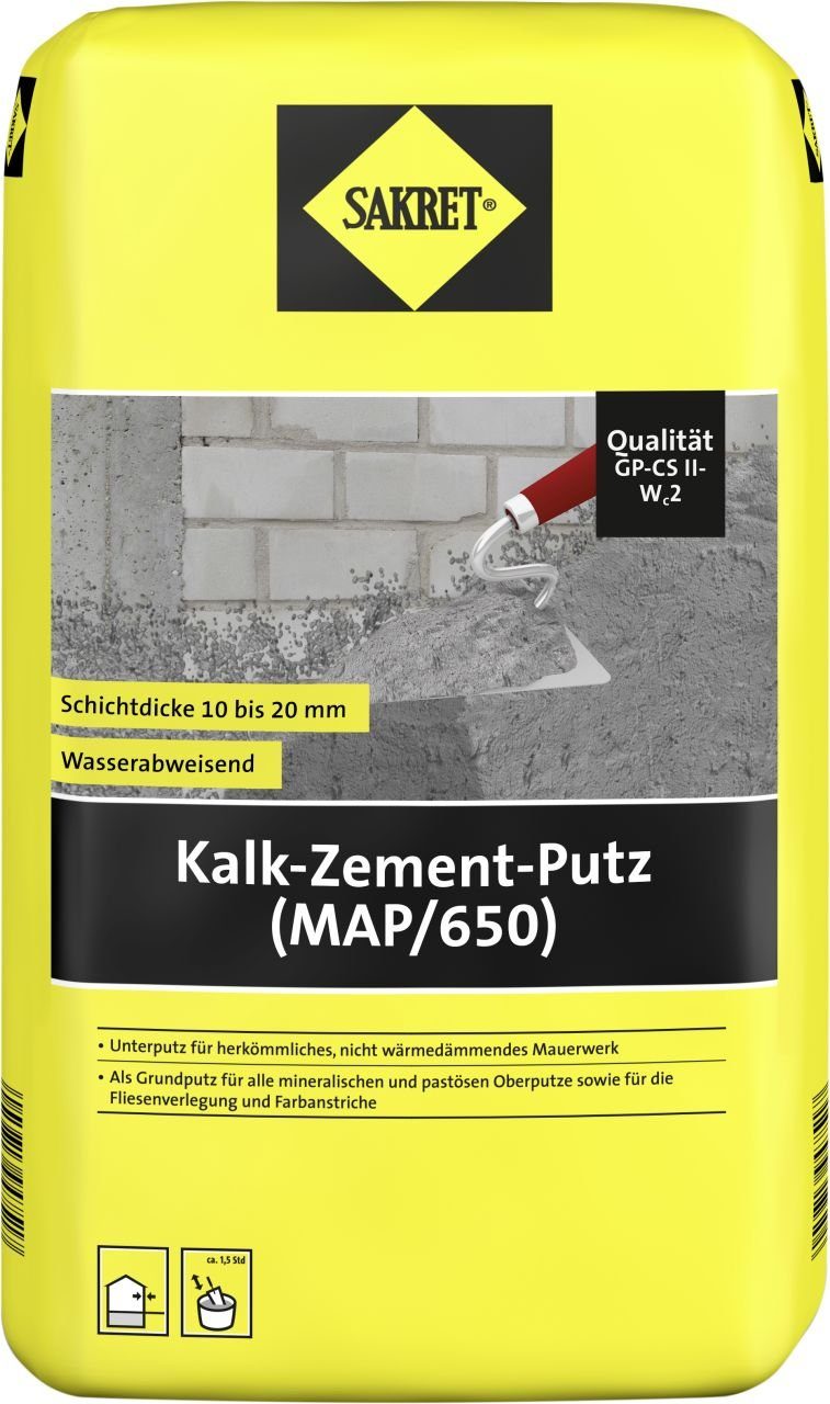 Sakret Gips-Kalk-Putz Sakret Kalk-Zement-Putz (MAP/650) 25 kg Sack grau