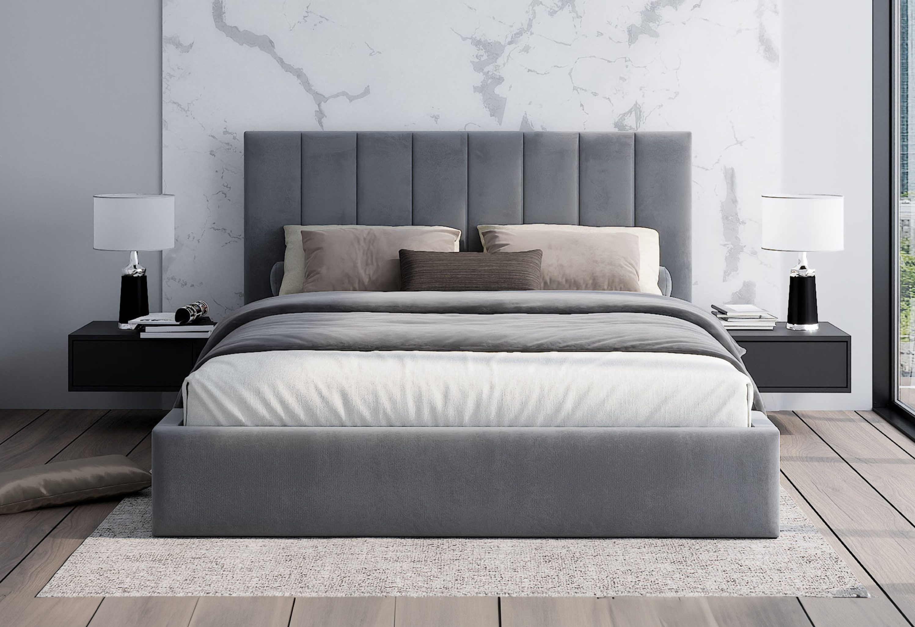 FDM Polsterbett OSKAR modern mit Bettkasten MADE IN EU - mit hochwertigem Paris Bezug (verfügbar 90x200 120x200 140x200 160x200 180x200cm, Bettrahmen, Bett, mit großen gepolsterten Kopfteil, mit Bettkasten zum aufklappen), Hebbarer Metallrahmen, Bettkasten, mit/ohne Matratze