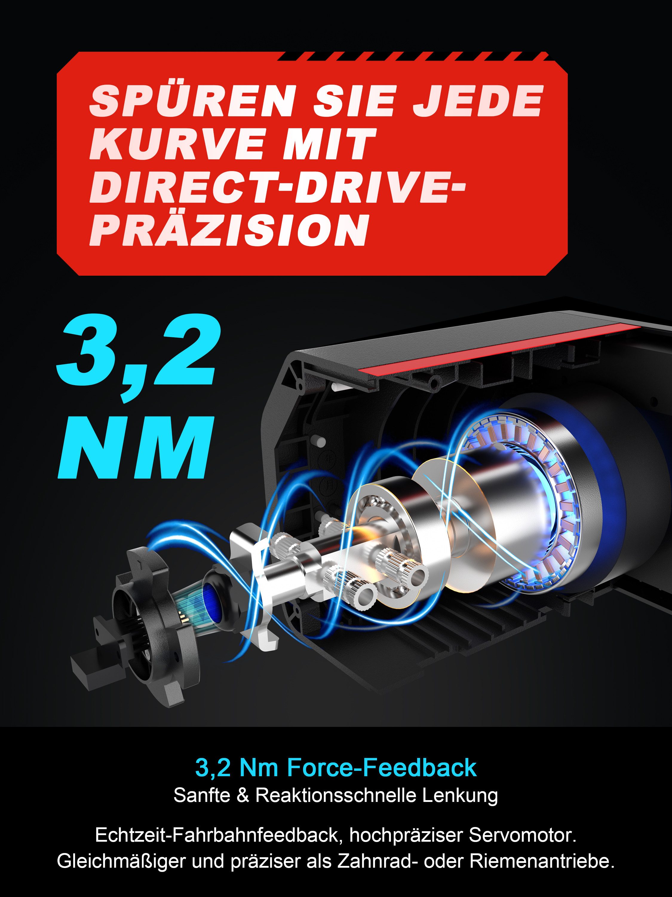 PXN V10 Pro Direct-Drive-Sim-Rennlenkrad, 3,2Nm Servo Force Feedback Gaming-Lenkrad (Hall-Pedale, 4 Schaltwippen, kompatibel mit PC, Xbox, PS4)