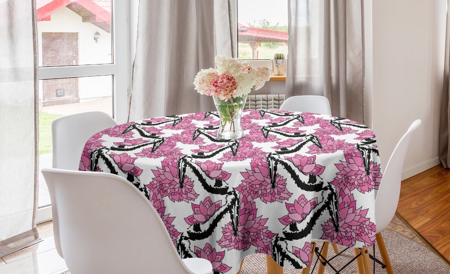 Abakuhaus Tischdecke Kreis Tischdecke Abdeckung für Esszimmer Küche Dekoration, Blumen Kurven und Blumen
