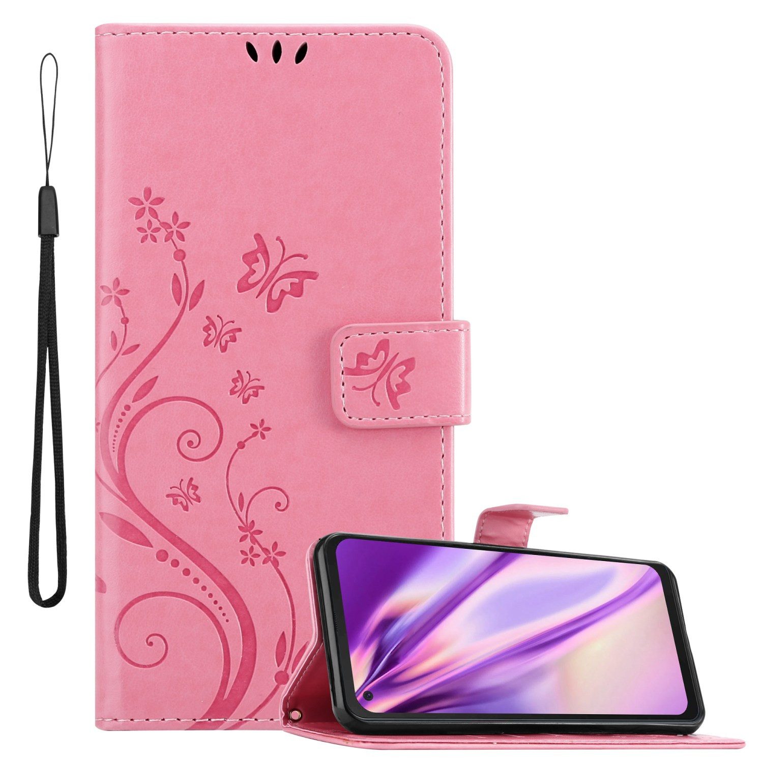 Cadorabo Handyhülle für Samsung Galaxy XCover PRO Hülle Samsung Galaxy XCover PRO, Hülle Schutzhülle Blumen Flower mit Standfunktion Kartenfach Magnet