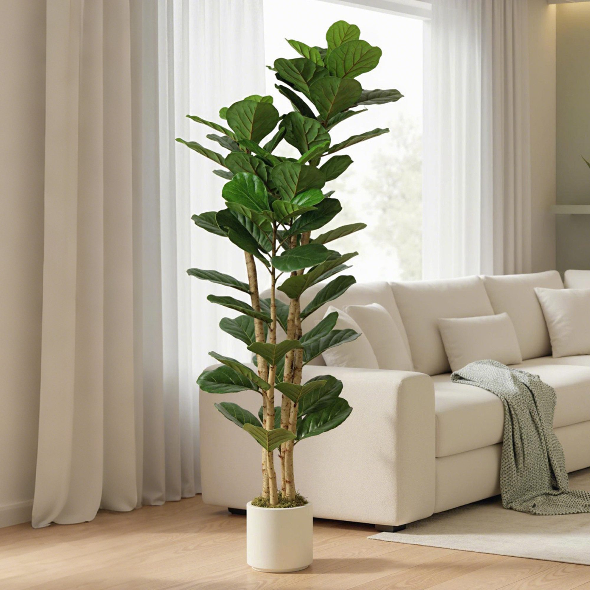 Kunstpflanze Massivholzstamm, 91 Blätter Geigenfeige, HOMCOM, Höhe 180 cm, für Wohnzimmer, Schlafzimmer, Büro, Garten, Grün