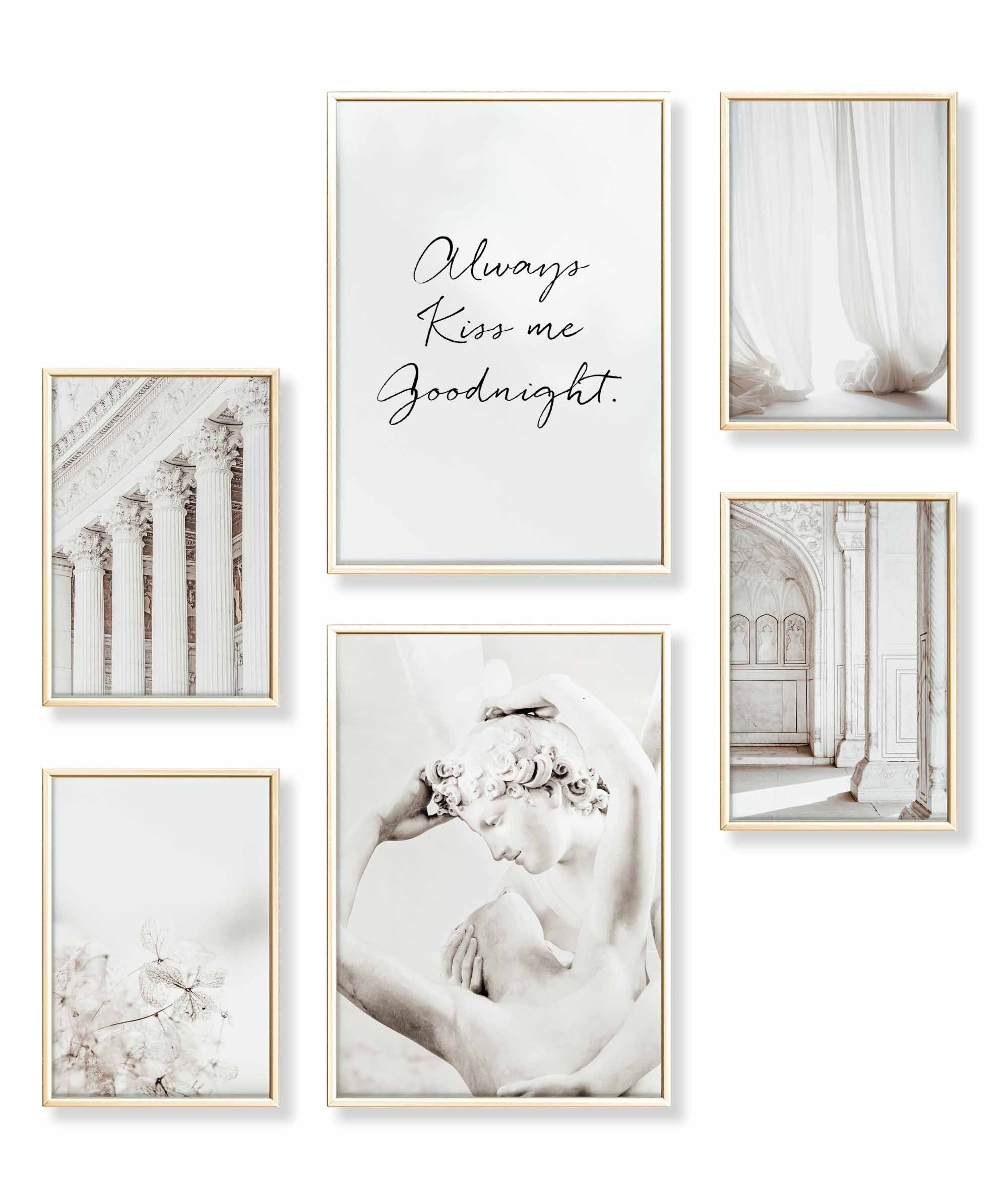 Poster Set als Wohnzimmer Deko, Bilder DINA3 & DINA4, Eleganter Weißer Kuss