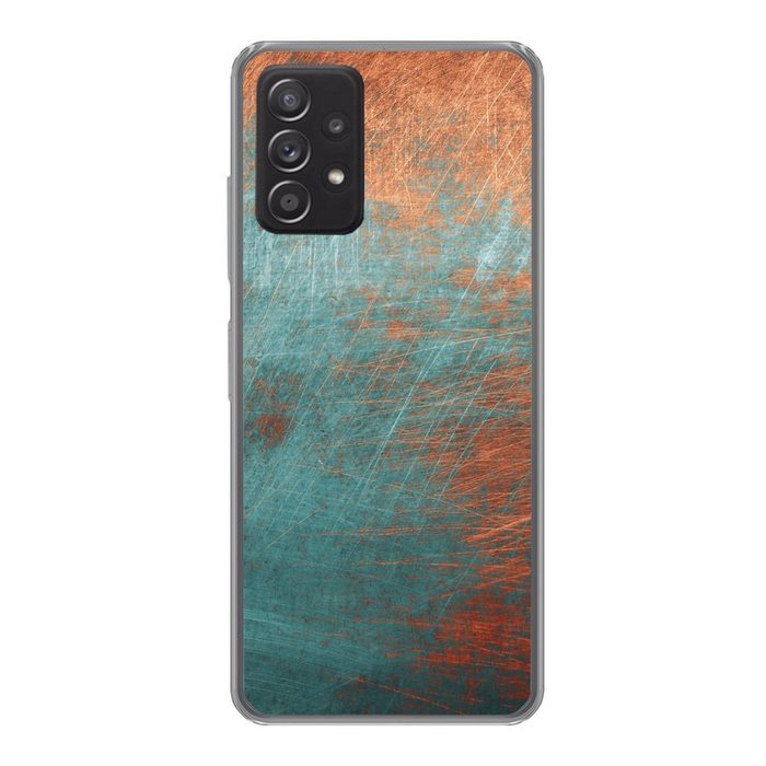 MuchoWow Handyhülle Metall - Rost - Bronze - Blau - Abstrakt - Struktur Handyhülle Telefonhülle Samsung Galaxy A73