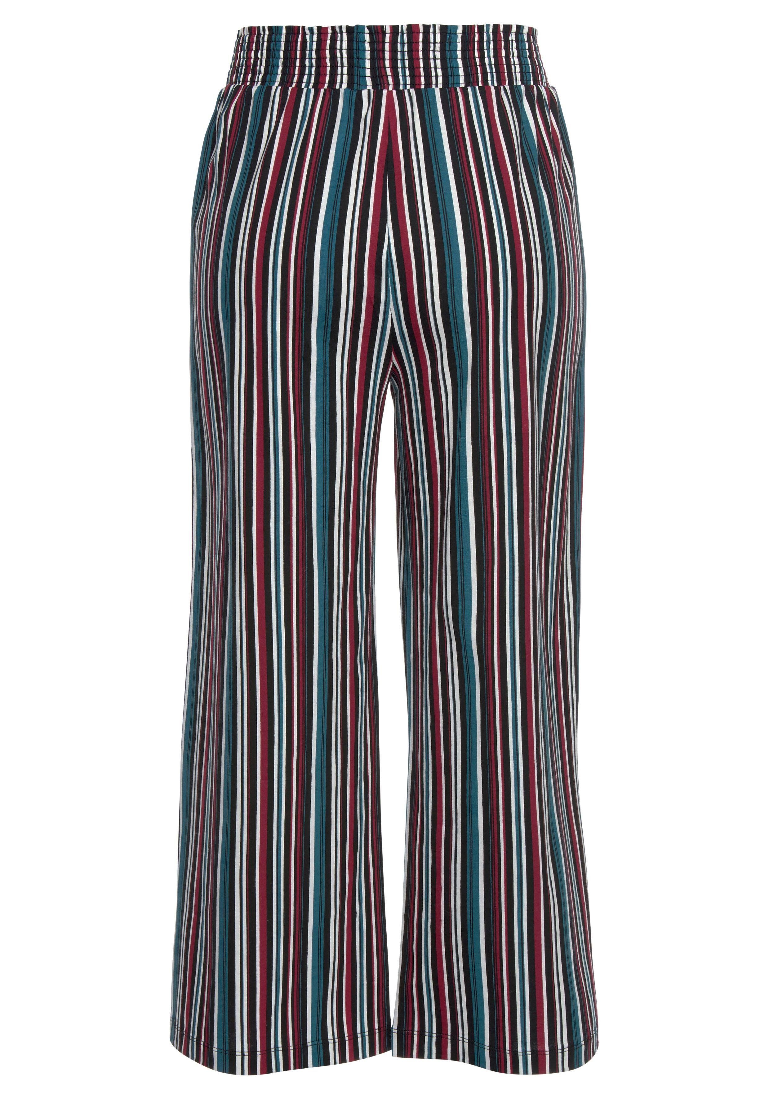 elastischem Pyjamahose im s.Oliver Allover-Muster Bund mit petrol-weinrot-gestreift