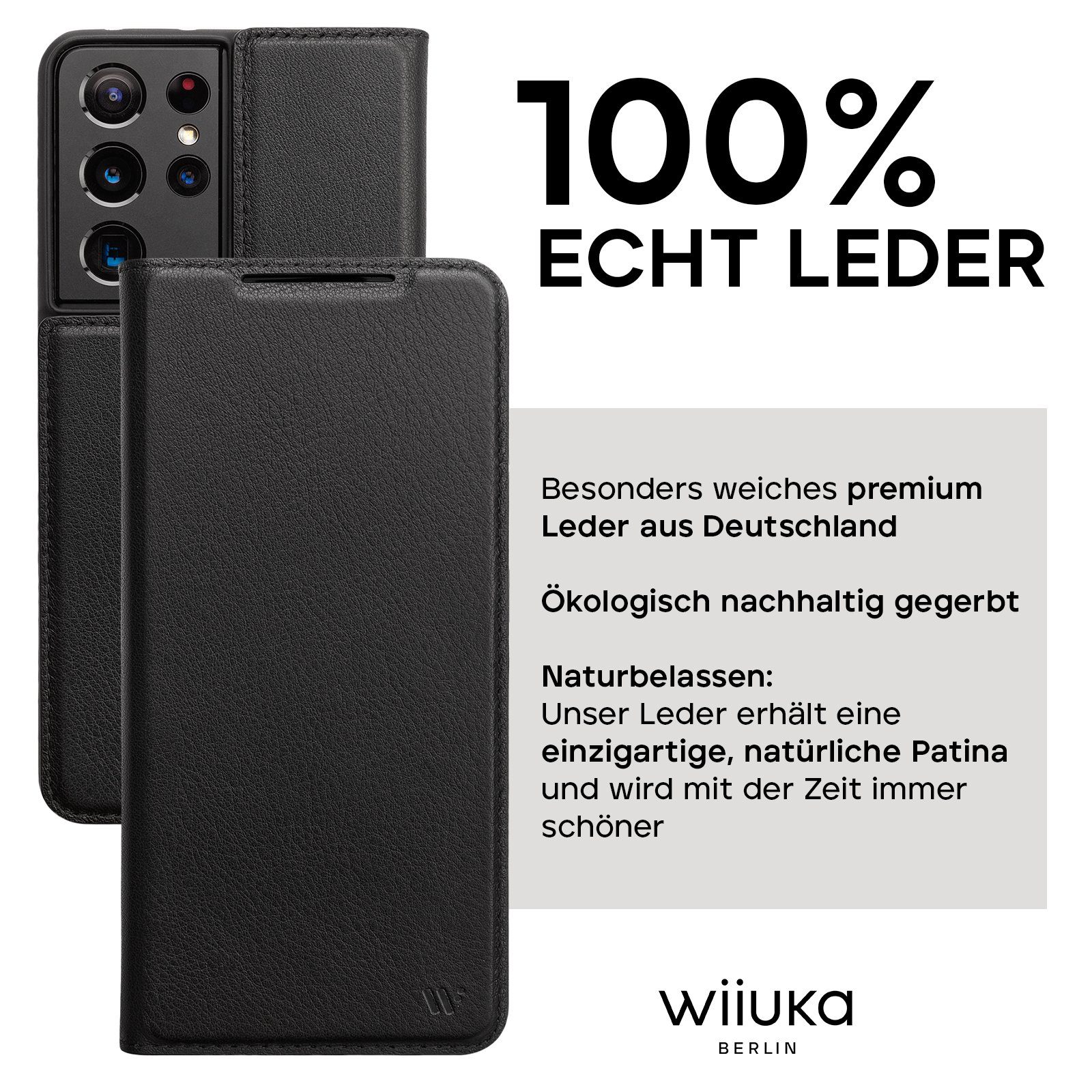 wiiuka Handyhülle suiit Hülle für Samsung Galaxy S22 Ultra, Klapphülle Handgefertigt - Deutsches Leder, Premium Case