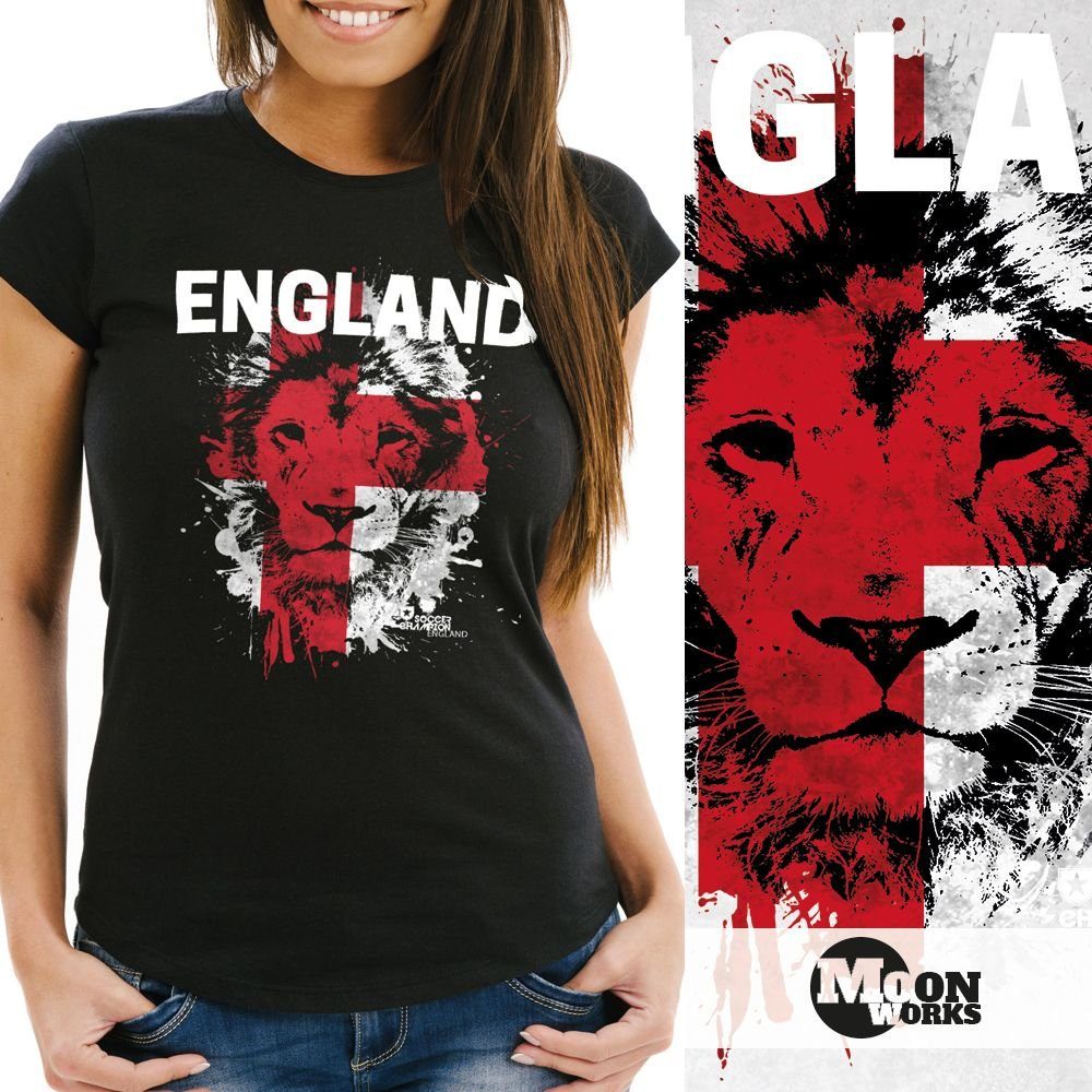 MoonWorks Print-Shirt Damen T-Shirt Fanshirt England Fußball EM WM Löwe Fla günstig online kaufen