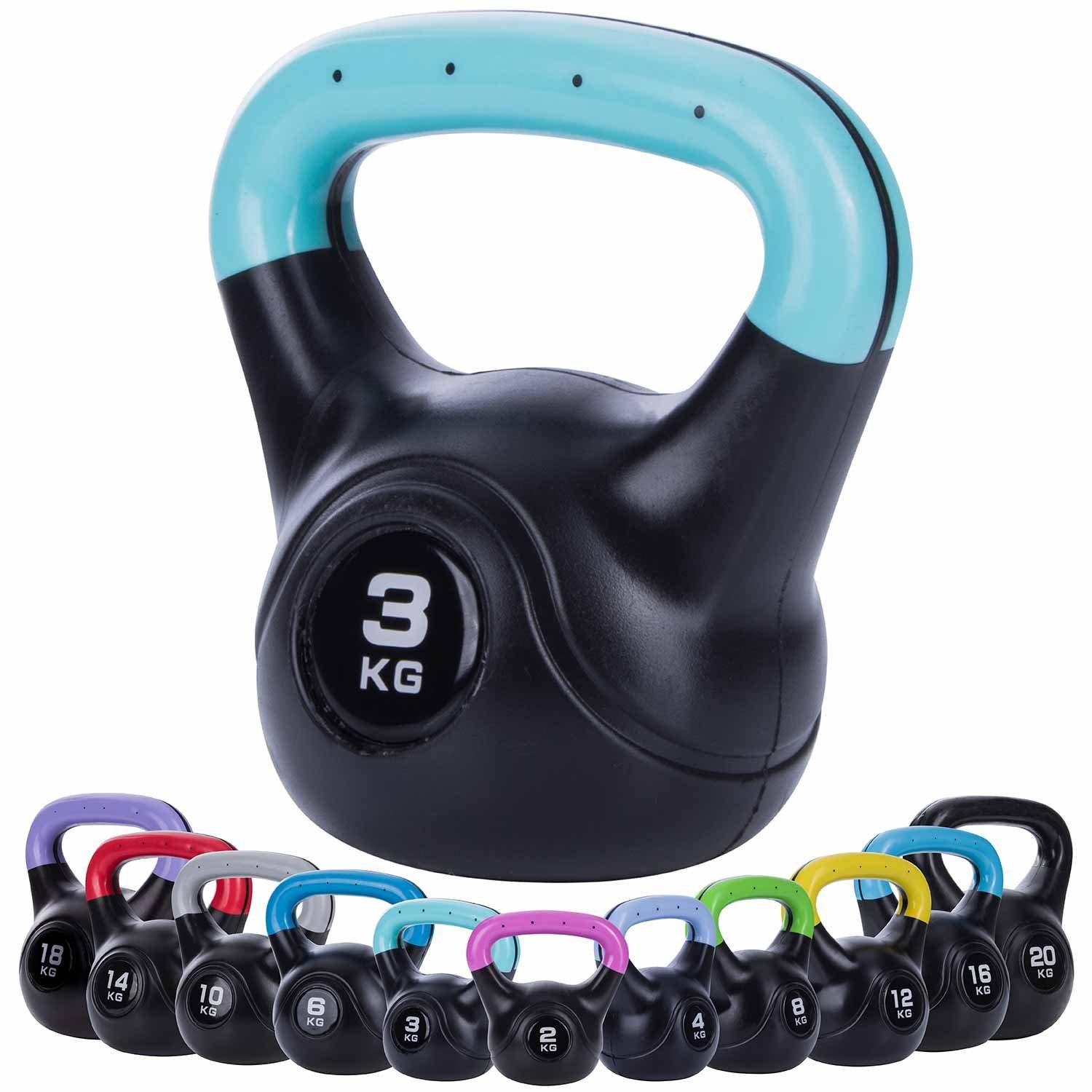 Body & Mind Kettlebell Body & Mind Kettlebell 2–20 kg – Profi Kettlebell mit Kunststoffmantel, (Profi Schwunghantel), Kraftraining Workout Gewicht (3 kg)
