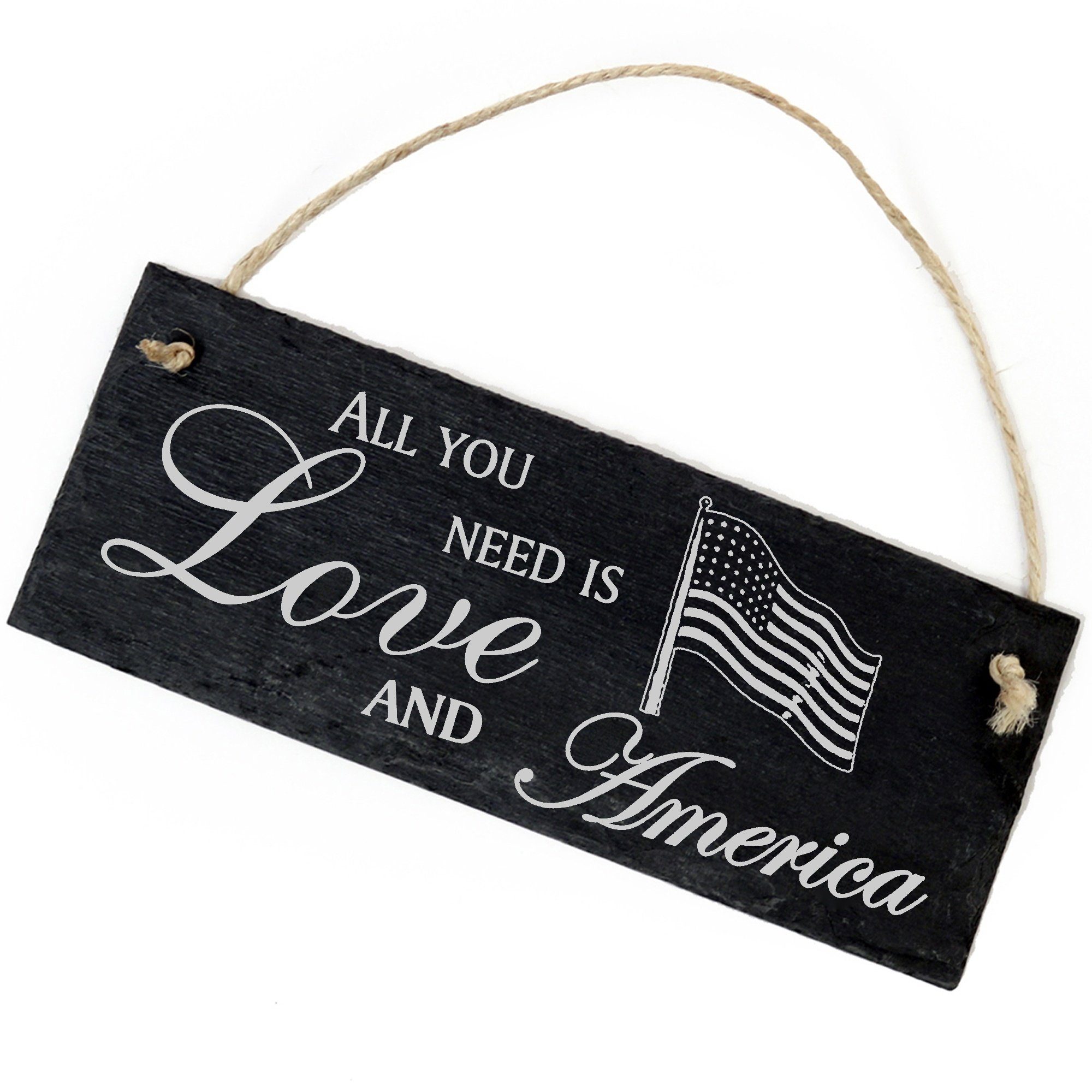 Dekolando Hängedekoration Fahne Amerika 22x8cm All you need is Love and America